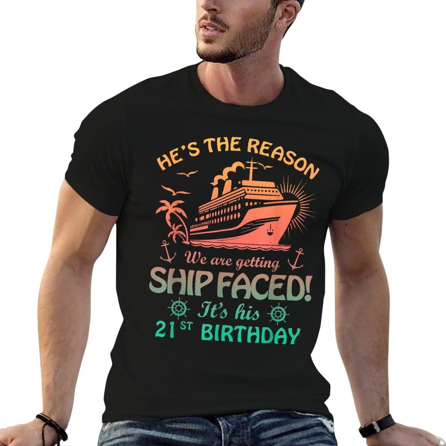We Are Getting Ship Faced It's His 21st Birthday Cruise Bday Heathered Texture T-Shirt