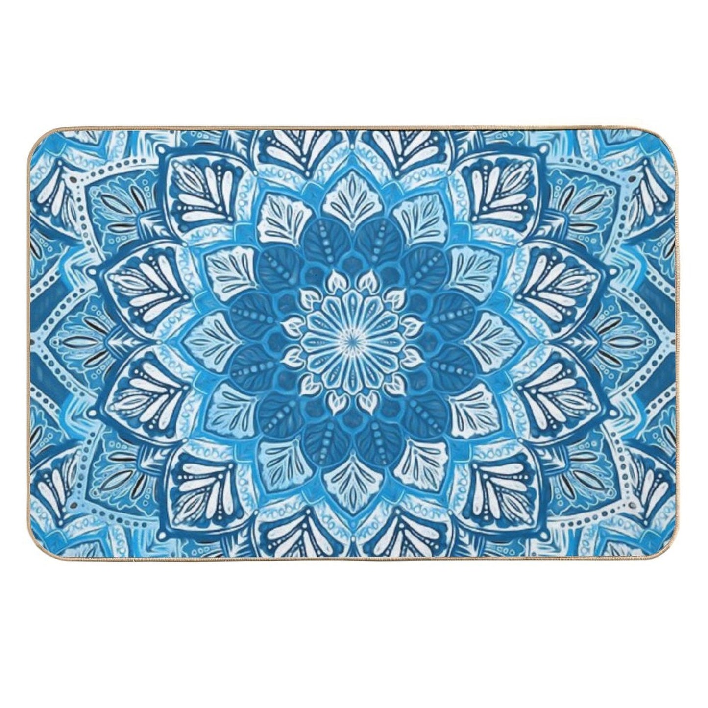 Boho Mandala in Monochrome Blue And White Non-Slip Bath Mat