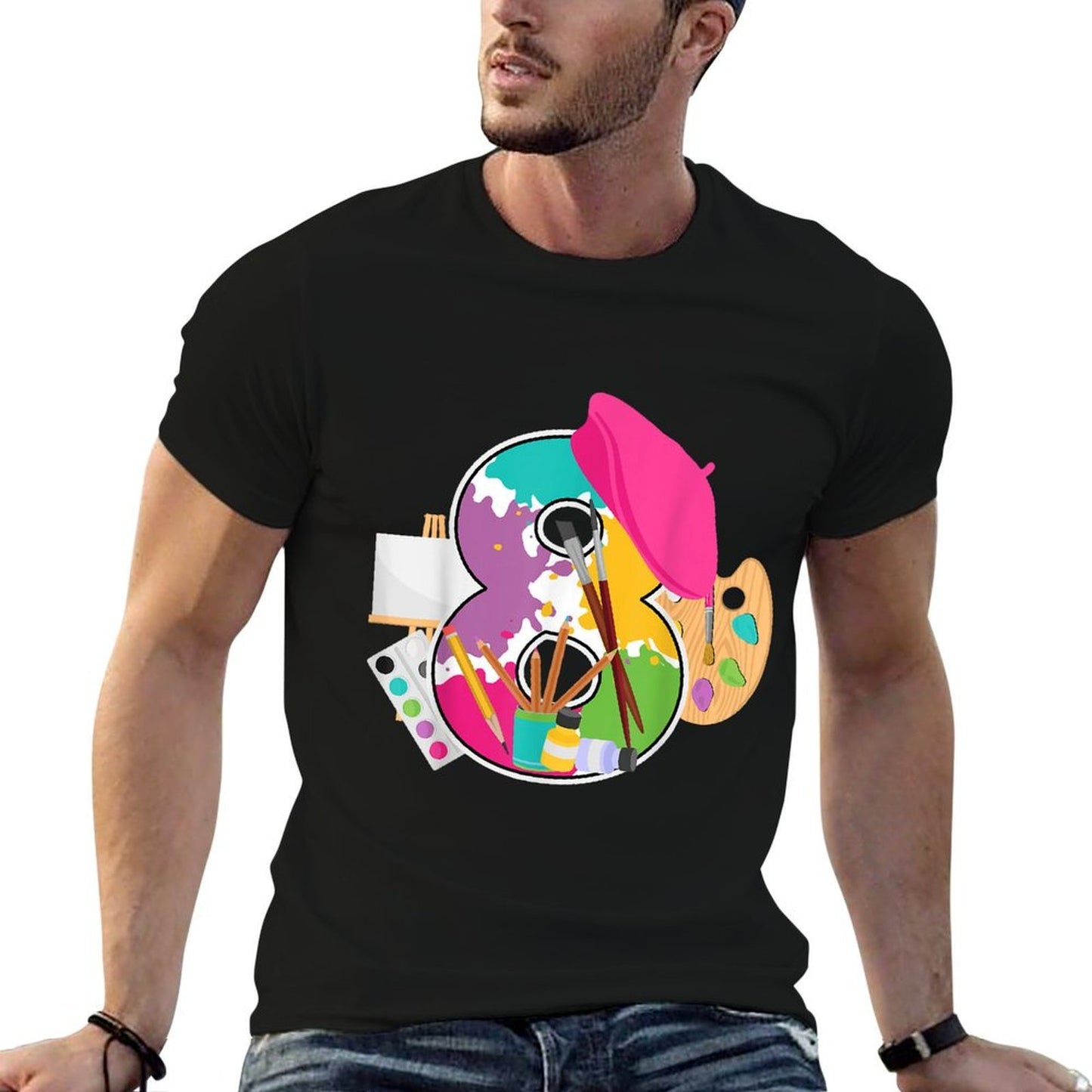 8 Year Old Artist 8th Birthday Kid Painting Bday Party Funny Stretchy T-Shirt