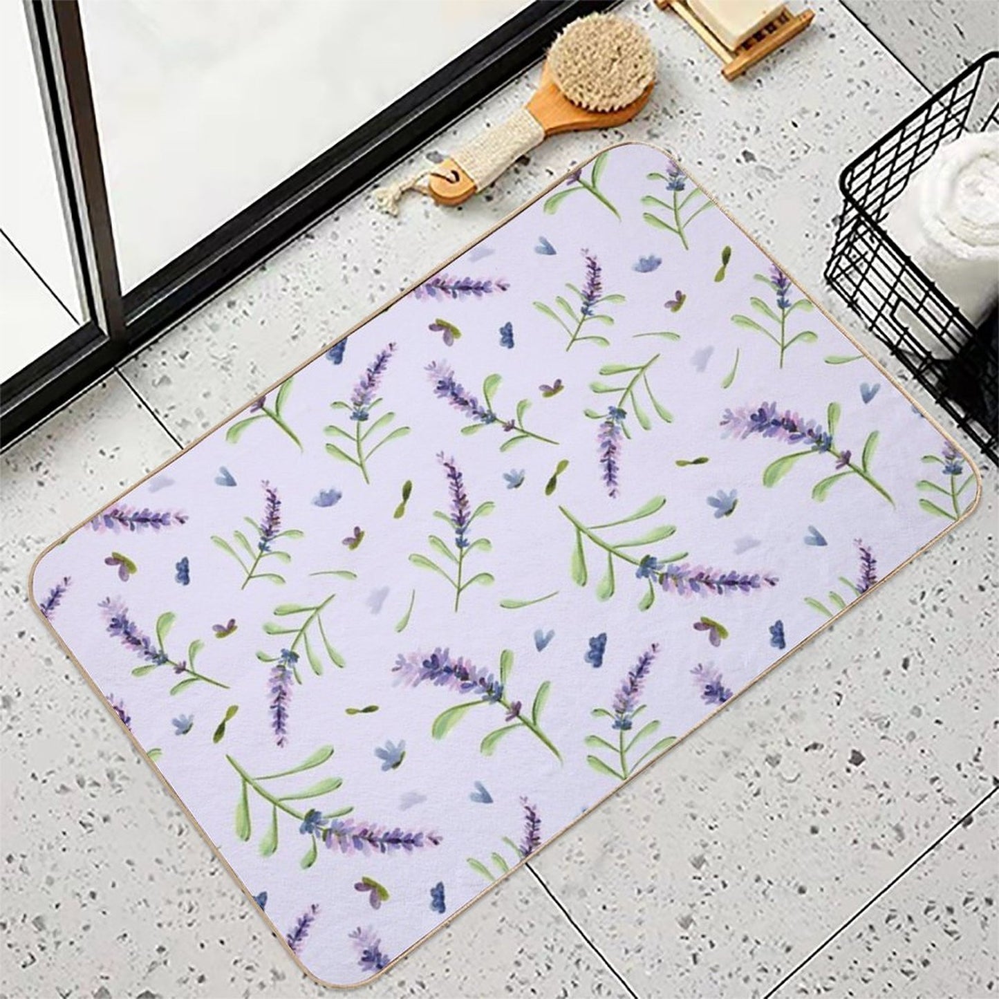 Relax with Lavender on Purple Backround Odorless Bath Mat
