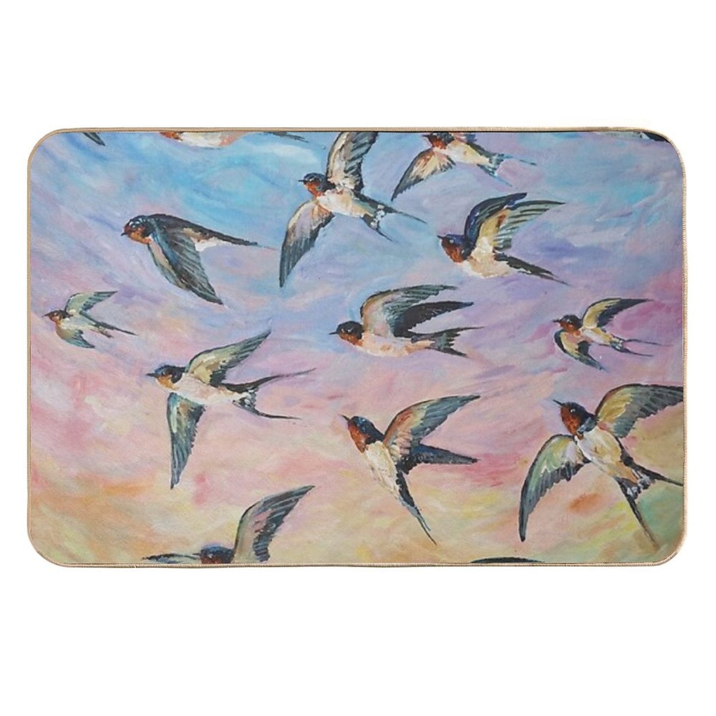 Barn Swallows Acrylic Painting Stain-Proof Bath Mat