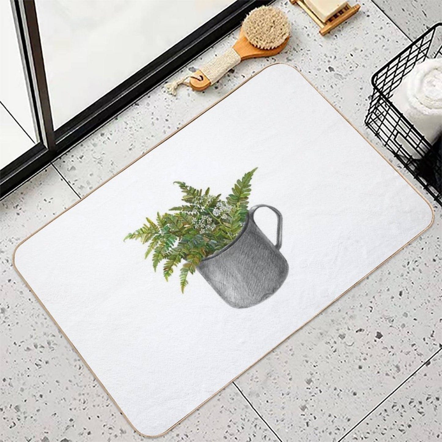 Mug with Fern Leaves Dirt-Trapping Bath Mat