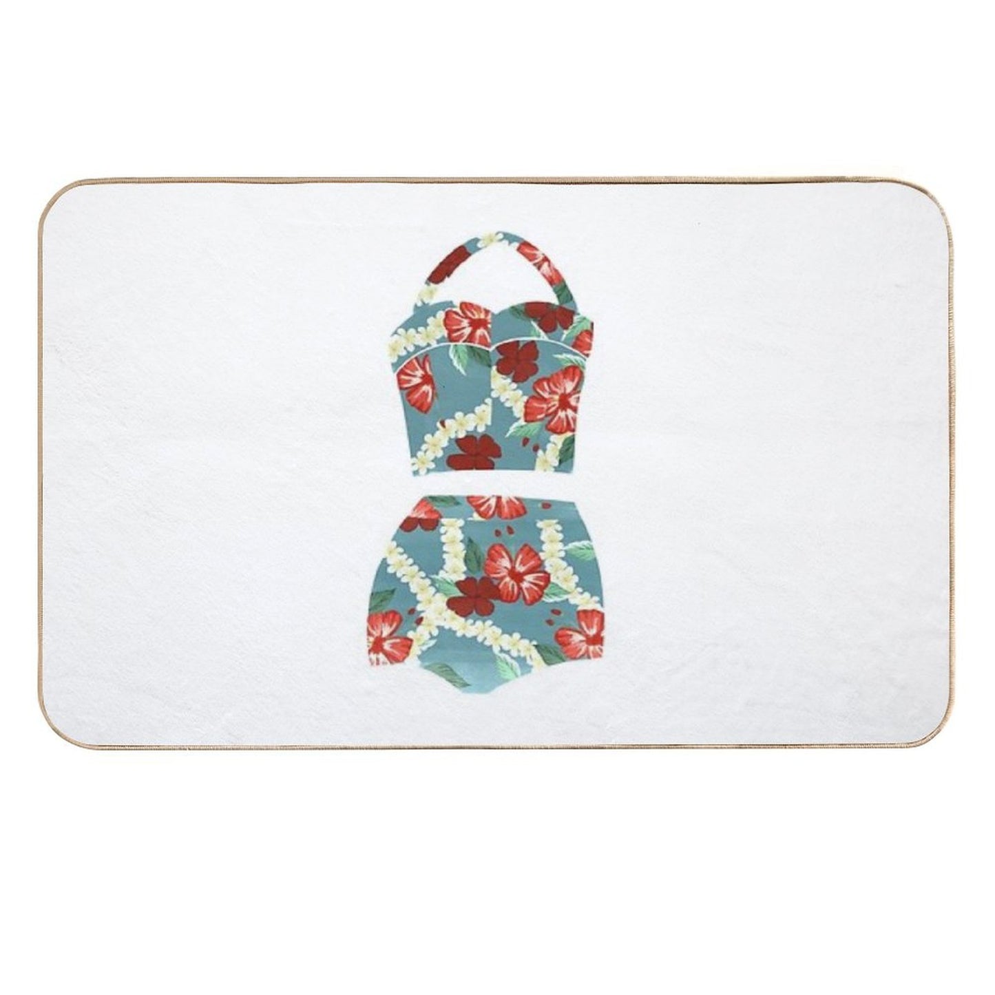 Vintage Blue Tropical Bathing Suit Stain-Proof Bath Mat