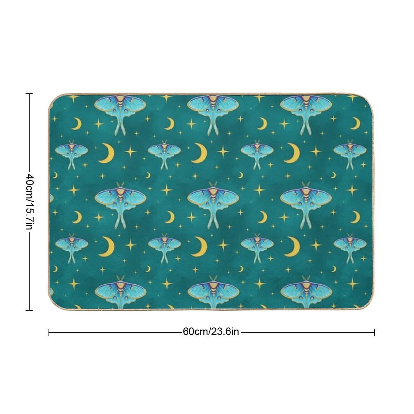 Celestial Luna Moth with Moons & Stars Teal Repositionable Bath Mat