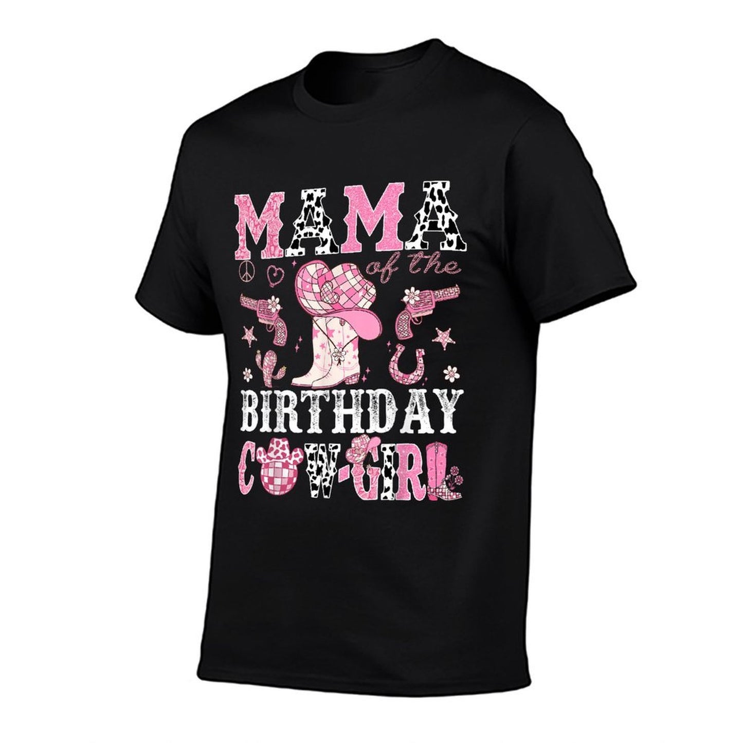 Mama Of The Birthday Cow-Girl Pink Disco Rodeo Western Cotton T-Shirt
