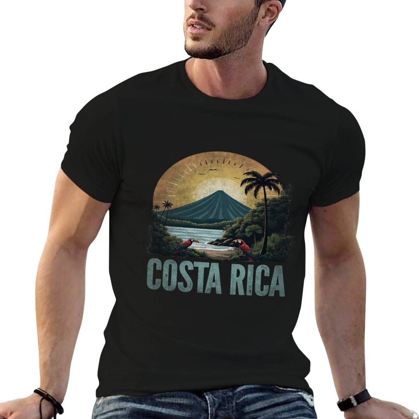 Retro Costa Rica Landscape Vintage Souvenir Polyester Blend T-Shirt