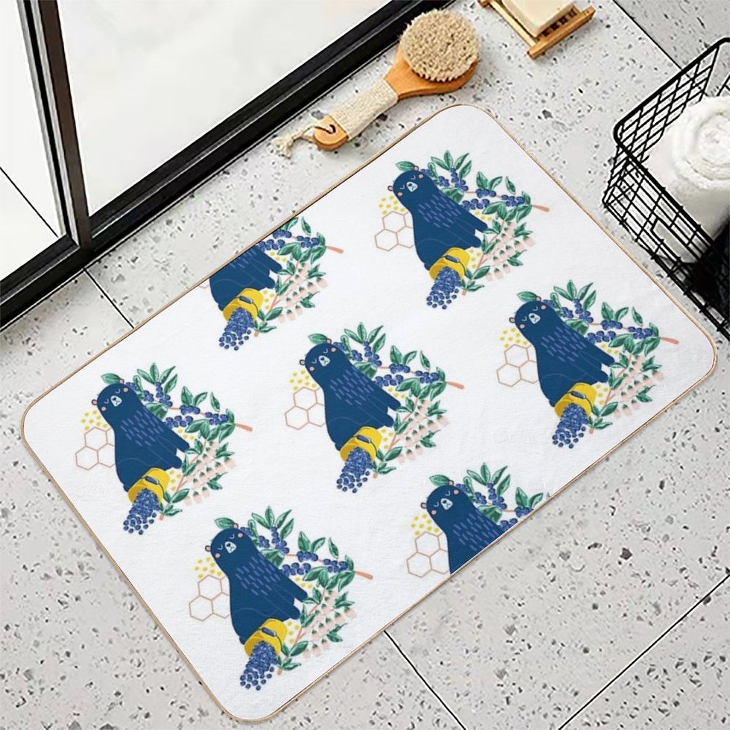 A Naughty Bear Eats Blueberries Repositionable Bath Mat