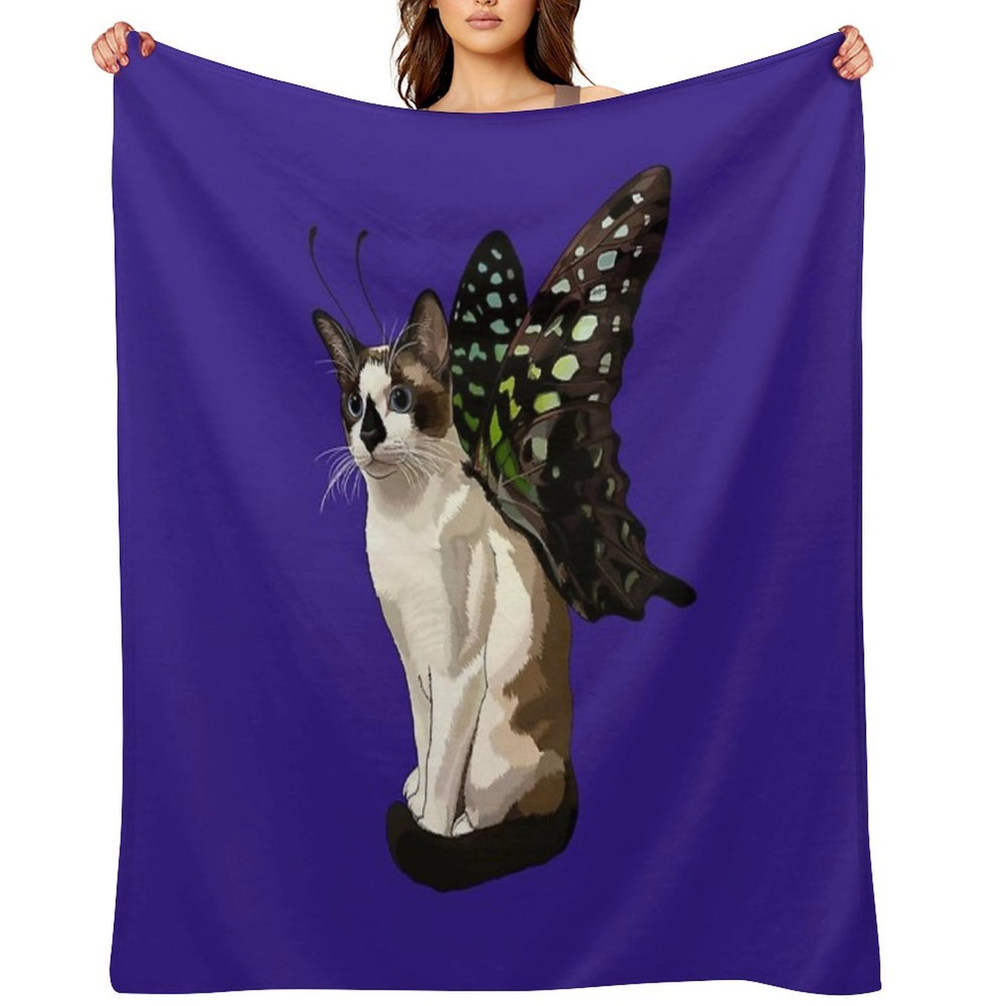 Seal Point Snowshoe Siamese Tailed Jay Butterfly Cat Wrinkle-free Throw Blanket