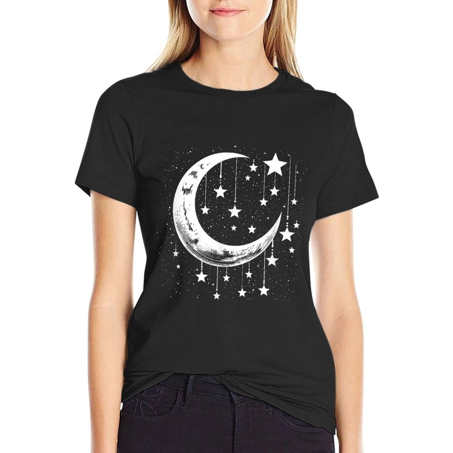 Galaxy Night Sky Moon Lunar Stars Love Polyester Blend T-Shirt