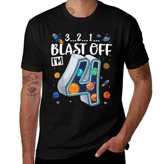 Solar System Planets Four 4 Years Old 4th Birthday Boy Girl  Trendy Pattern T-Shirt