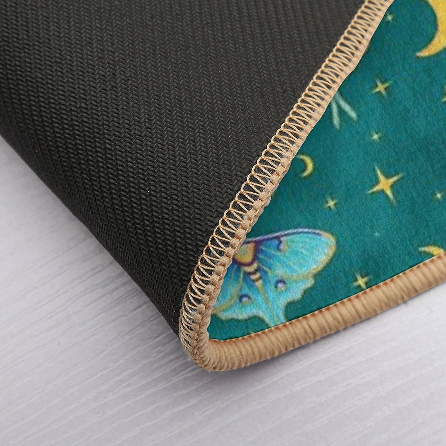 Celestial Luna Moth with Moons & Stars Teal Repositionable Bath Mat