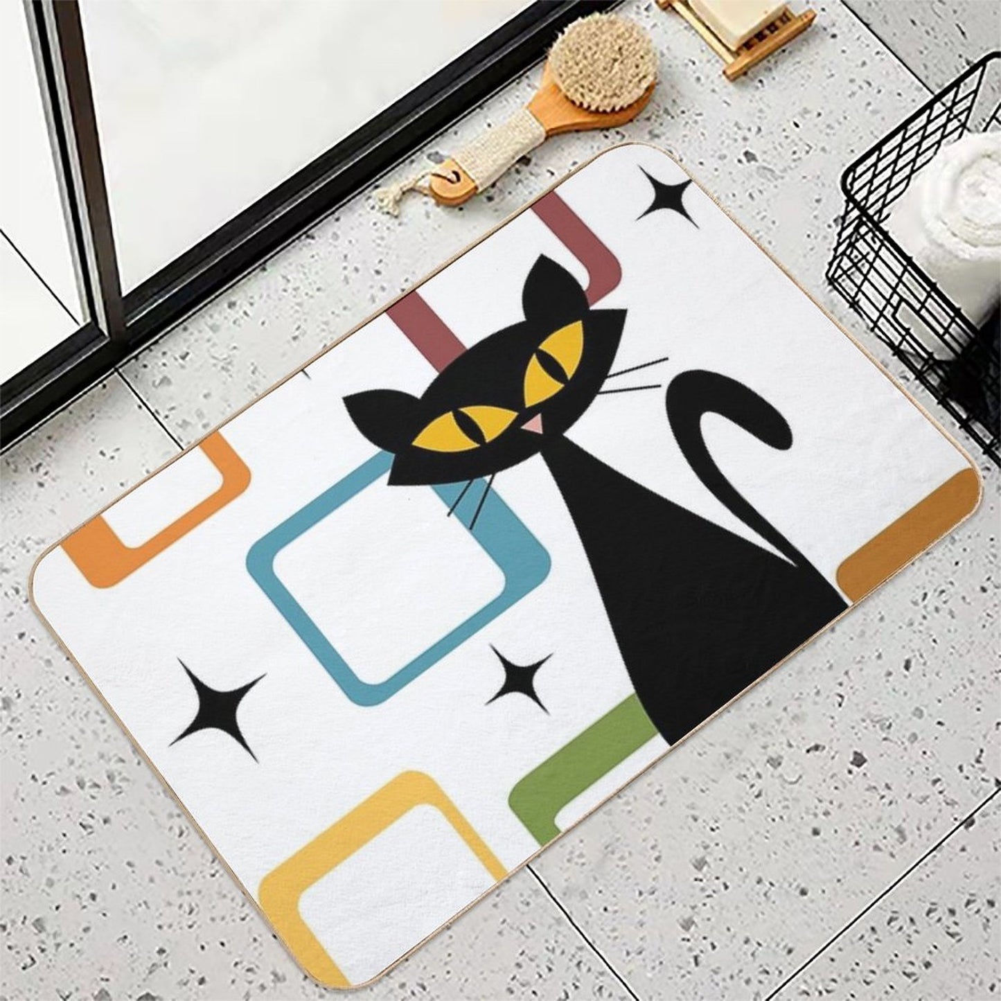 Mid Century Black Cat Absorbent Bath Mat