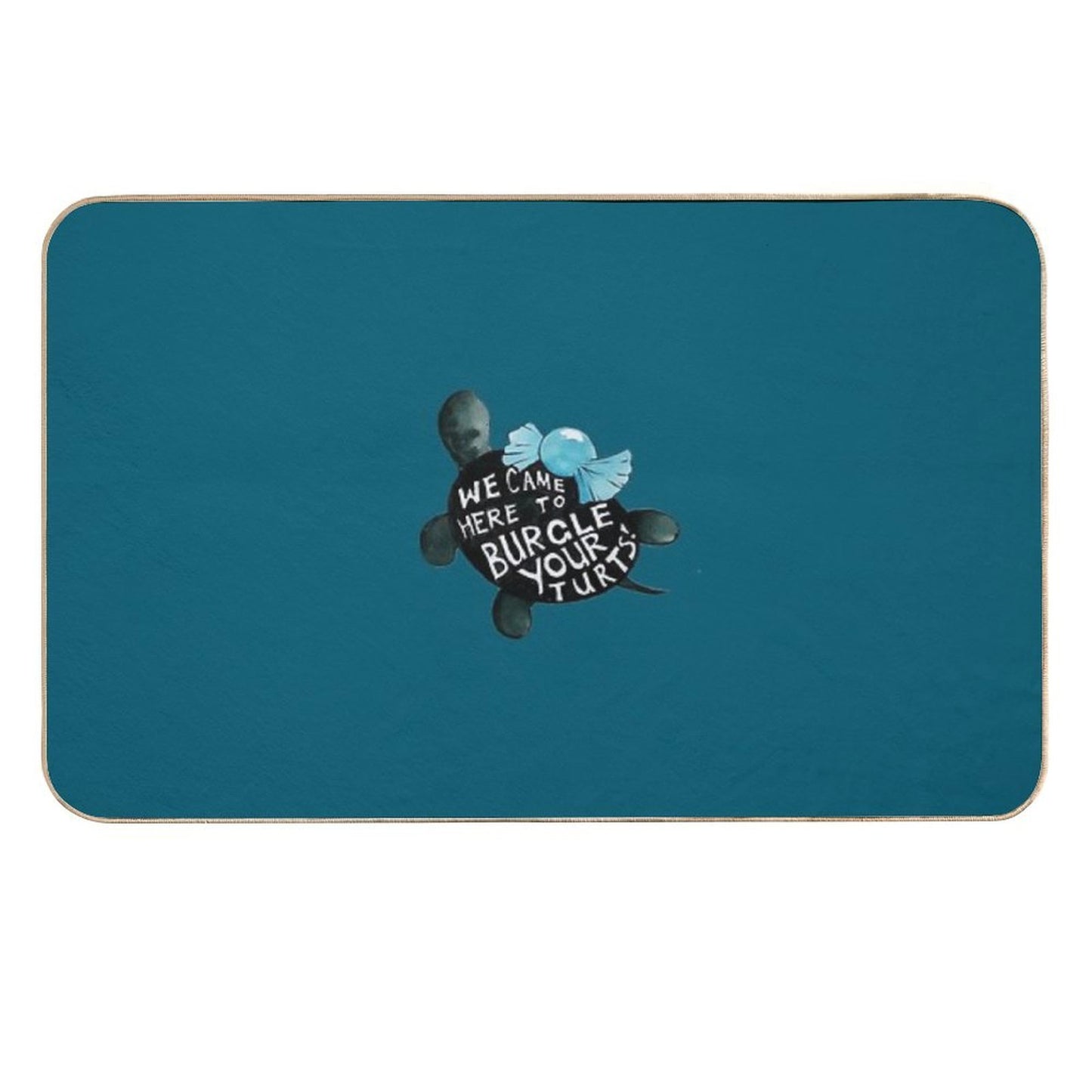 Black Turtle Burgles in Teal Durable Bath Mat