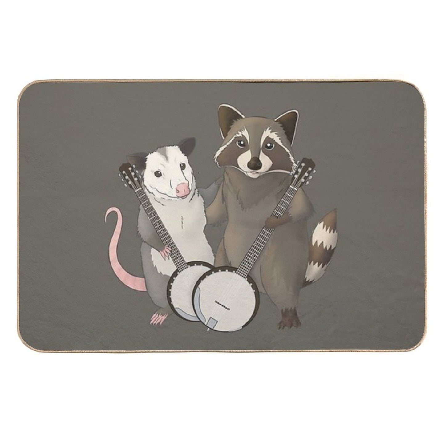 Opossum And Raccoon with Banjos Long-Lasting Bath Mat