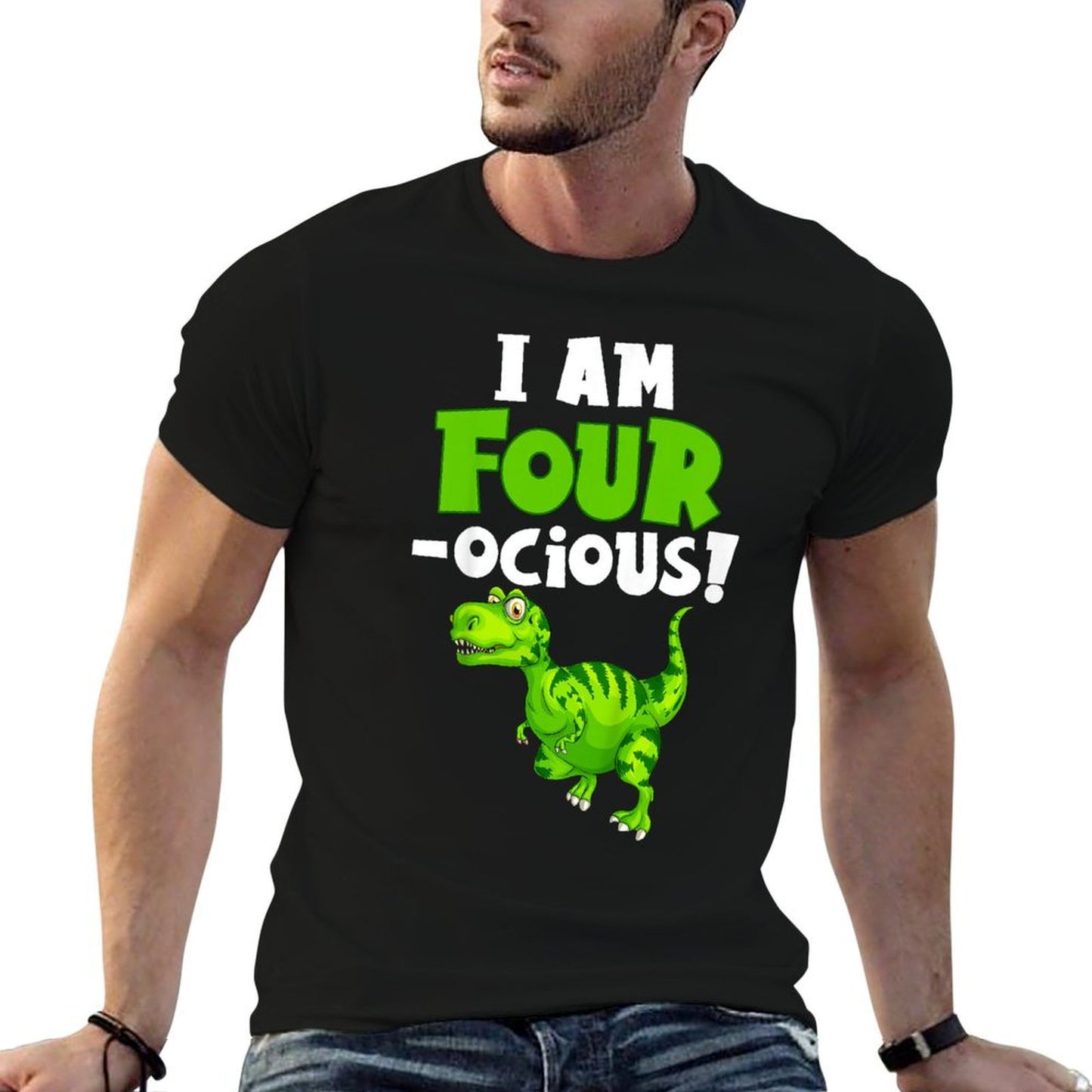 Kids I'm Four-Ocious Green Dinosaur 4 Years Old Boys Wrinkle-resistant T-Shirt