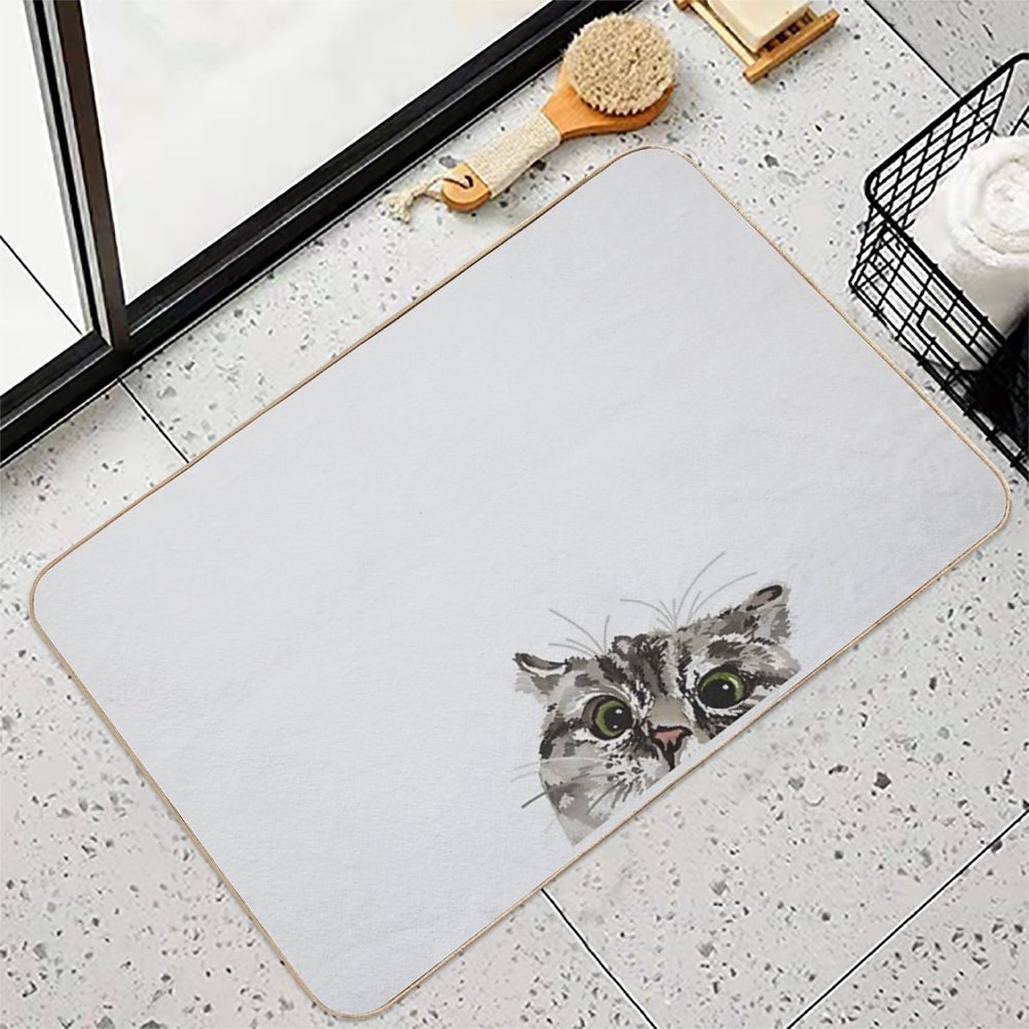Peeking Tabby Slip-Resistant Bath Mat