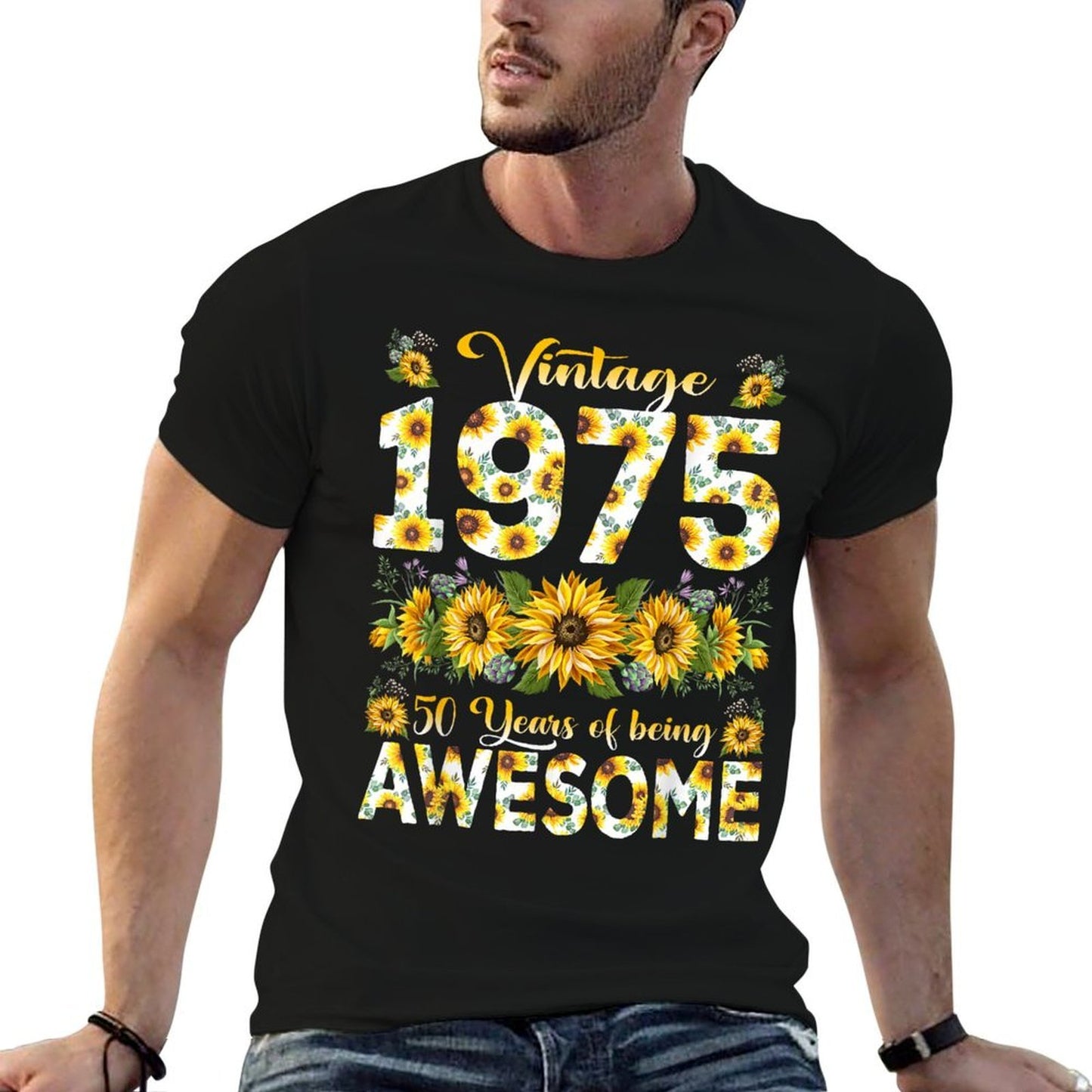 50 Year Old Funny Vintage 1975 Sunflower 50th Birthday Gifts Tagless Design T-Shirt