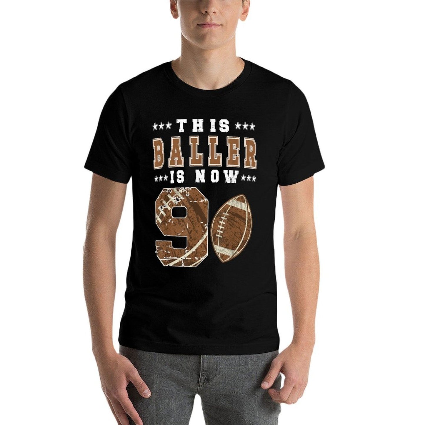 9th Birthday Football Boy Nine Year Old Football Player Cotton T-Shirt