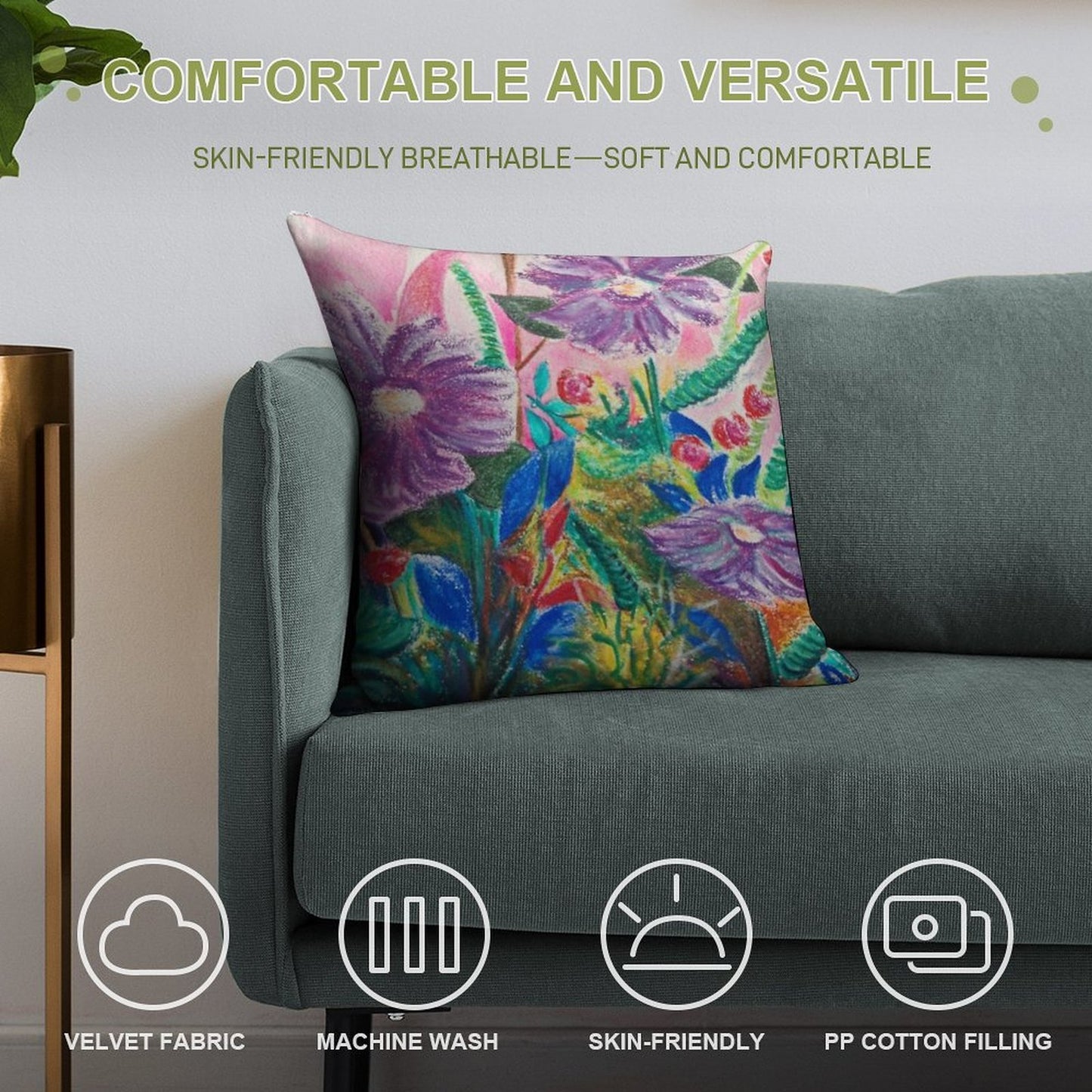 Flower Power Soft Reinforced Edging Throw Pillow