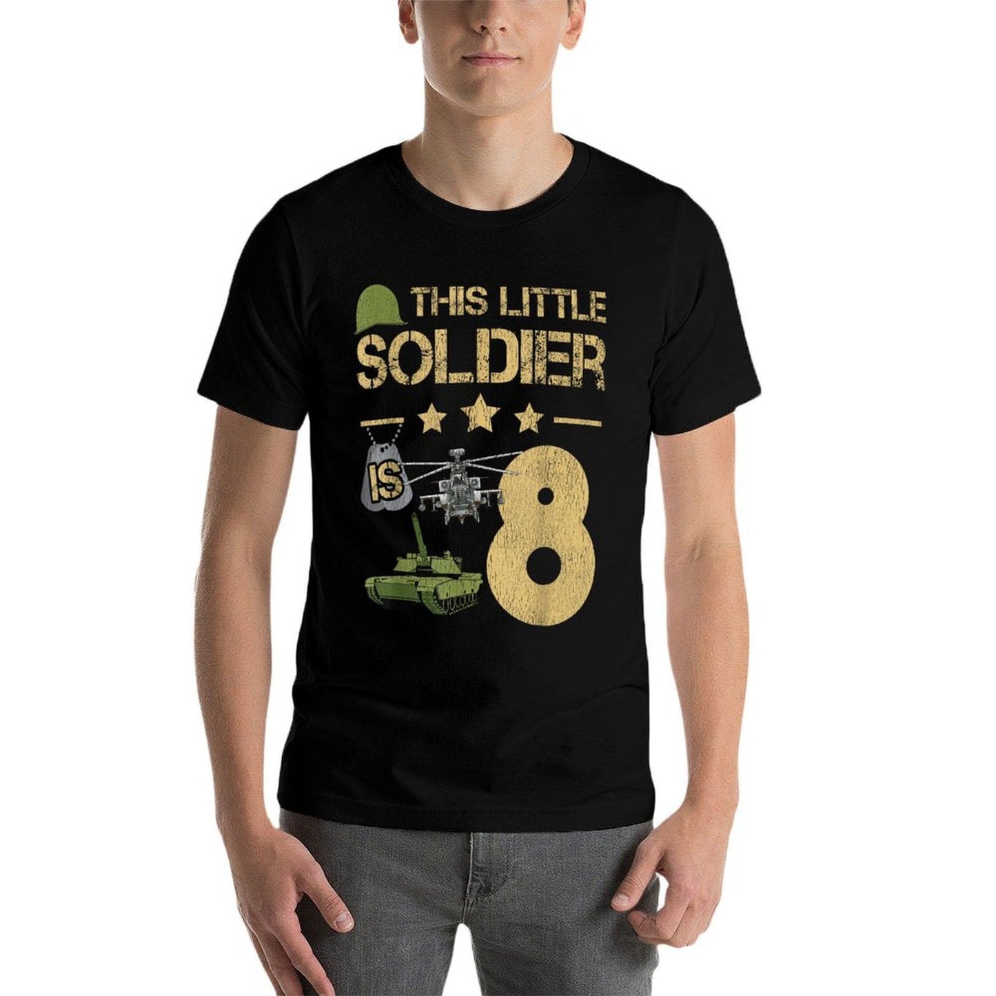 8 Year Old Soldier Birthday Boy 8th Birthday Kids Army Camo Slim-fit Cut T-Shirt