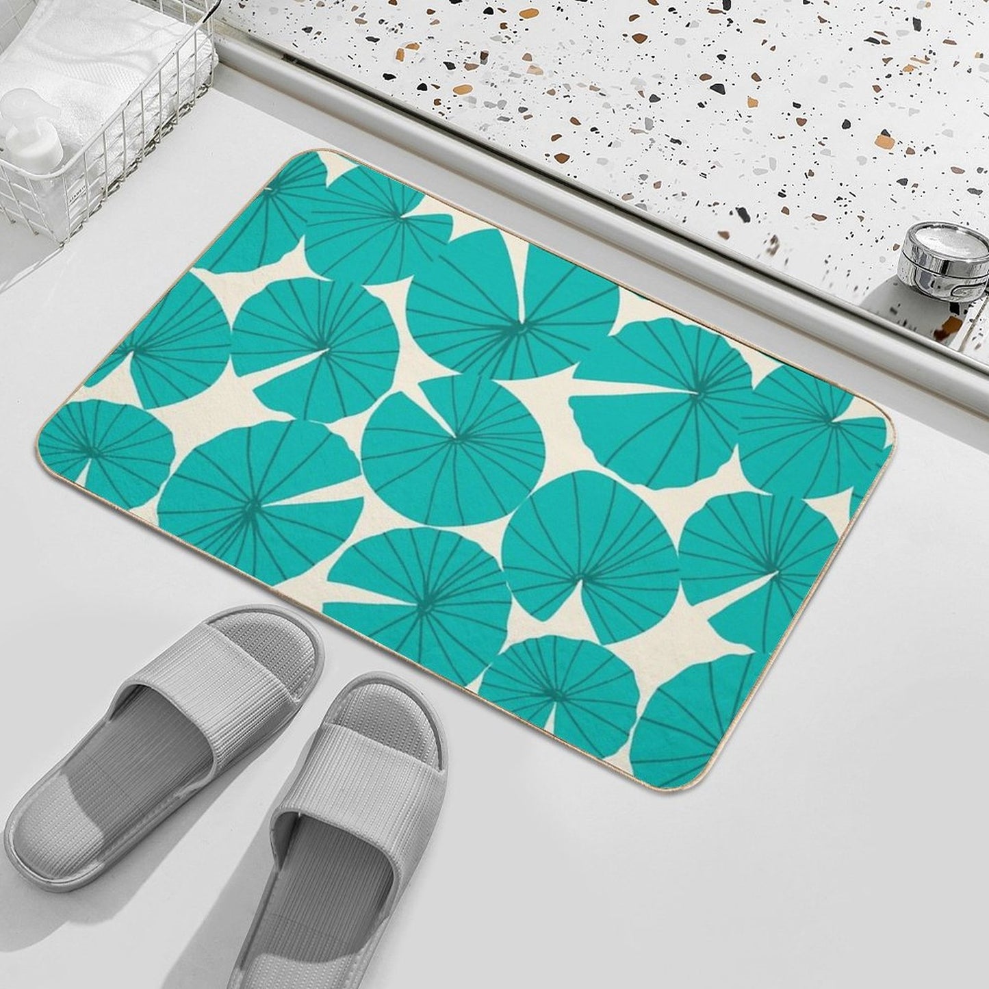 Lilypads Pond Waterlily Leaves in Teal Odorless Bath Mat