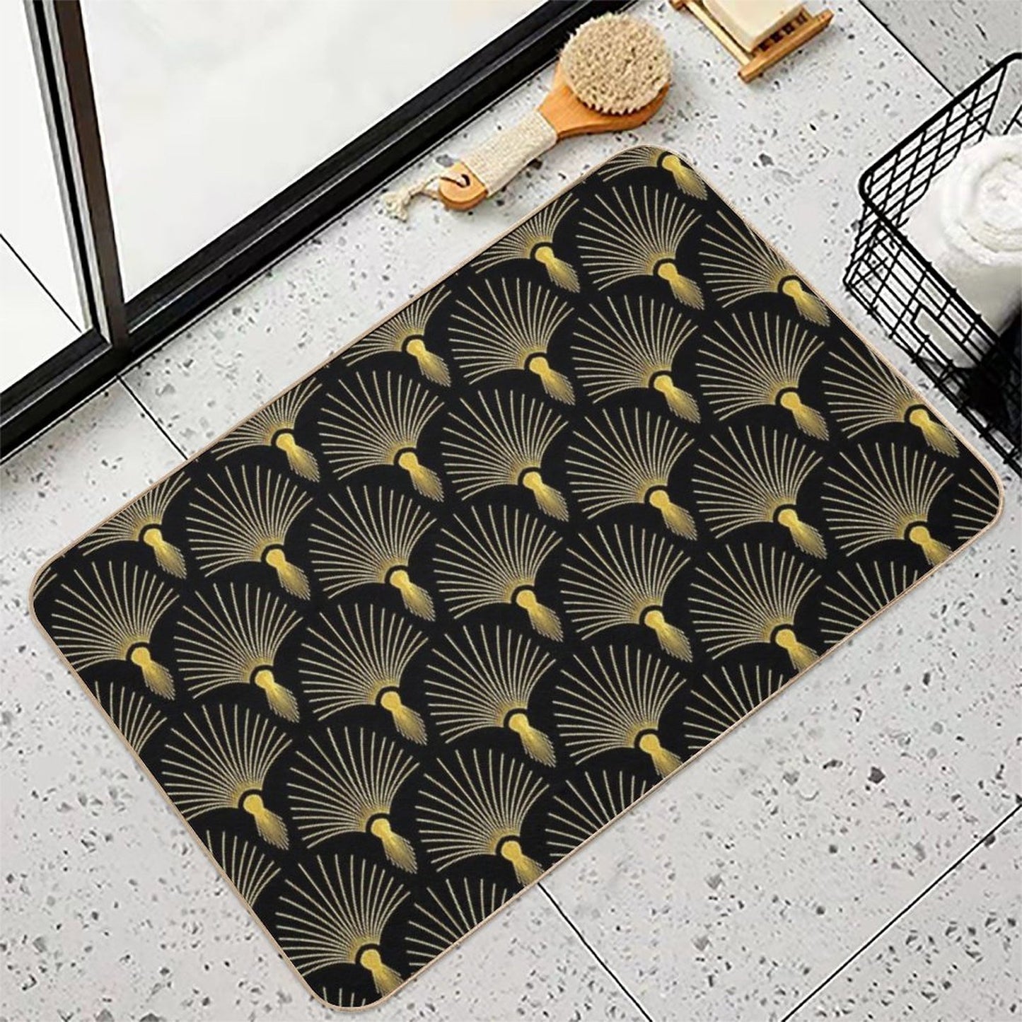 Vintage Hollywood Elegant Golden And Black Art Deco Easy Maintenance Bath Mat