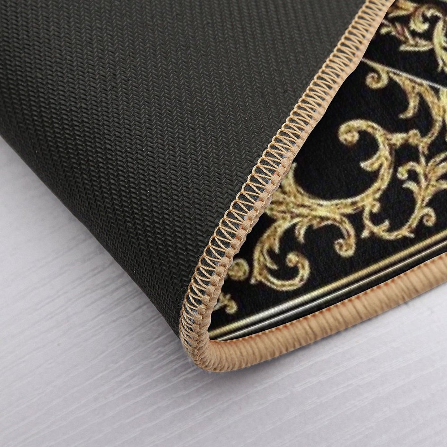 Greek Key Diamond Ornate Baroque Black Gold Absorbent Bath Mat