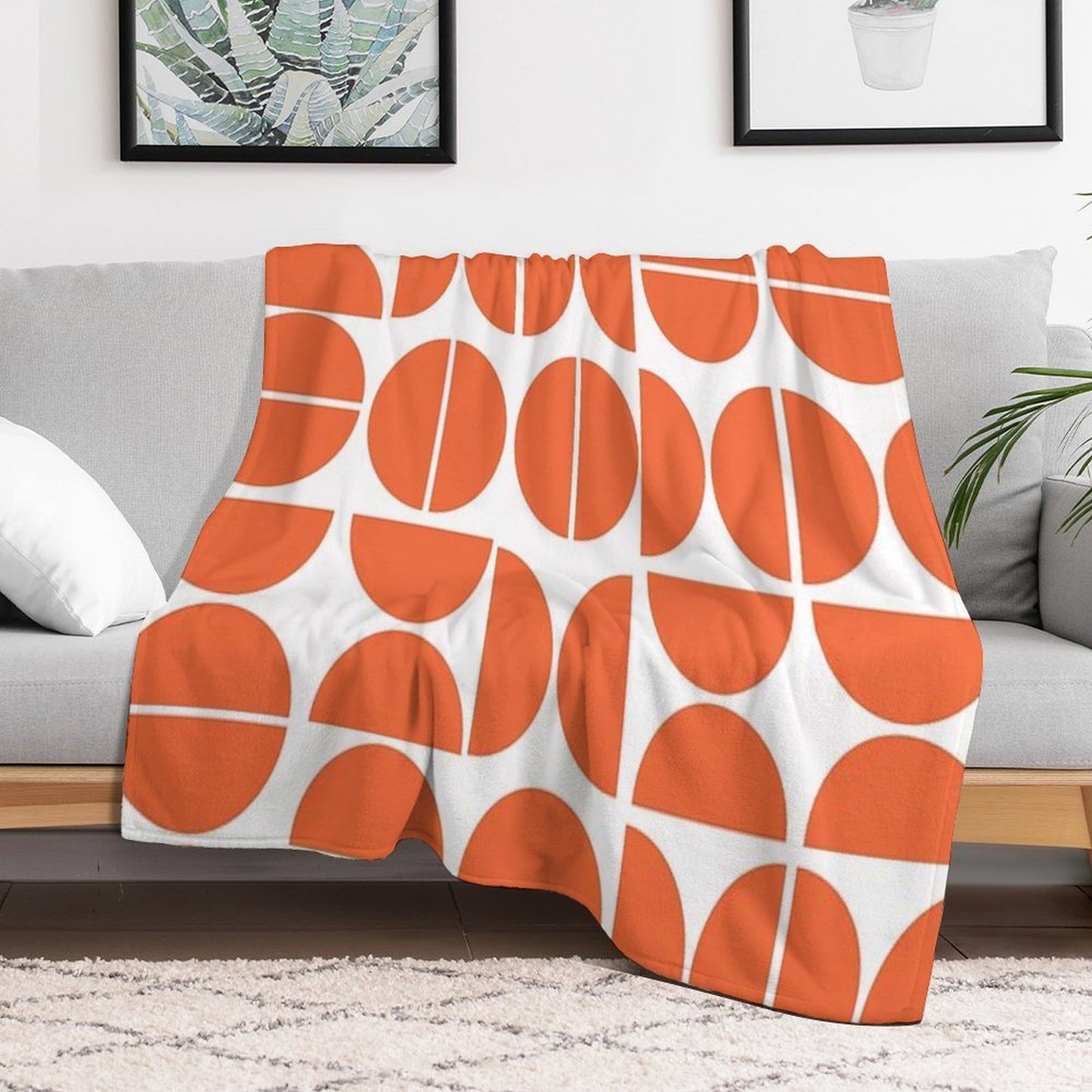 Mid-Century Modern Geometric Orange All-season Throw Blanket