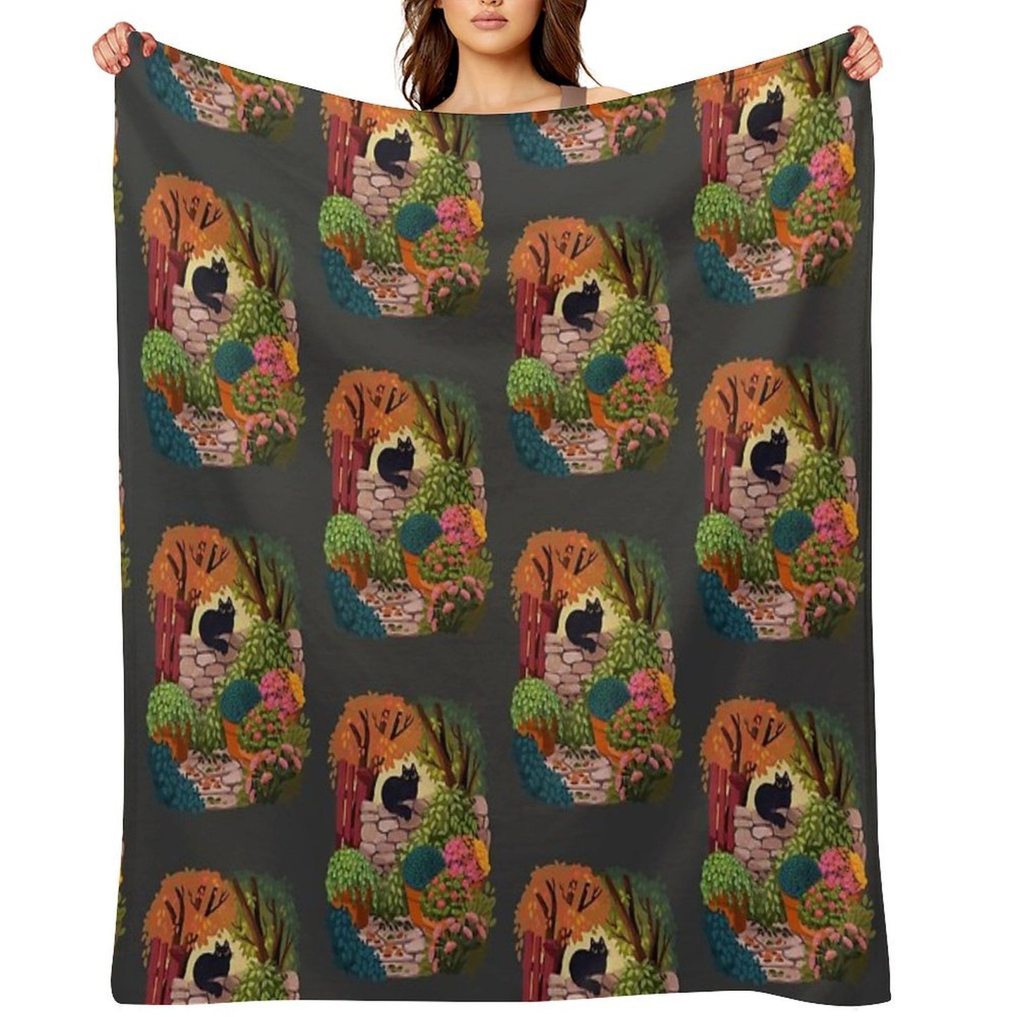 Cat in The Garden Velvety-soft Throw Blanket