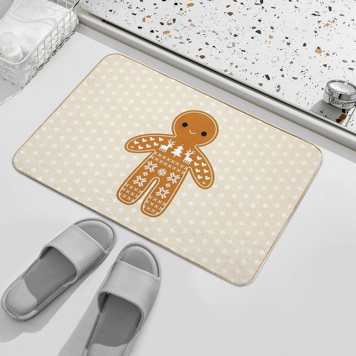 Sweater Pattern Gingerbread Cookie Non-Slip Bath Mat