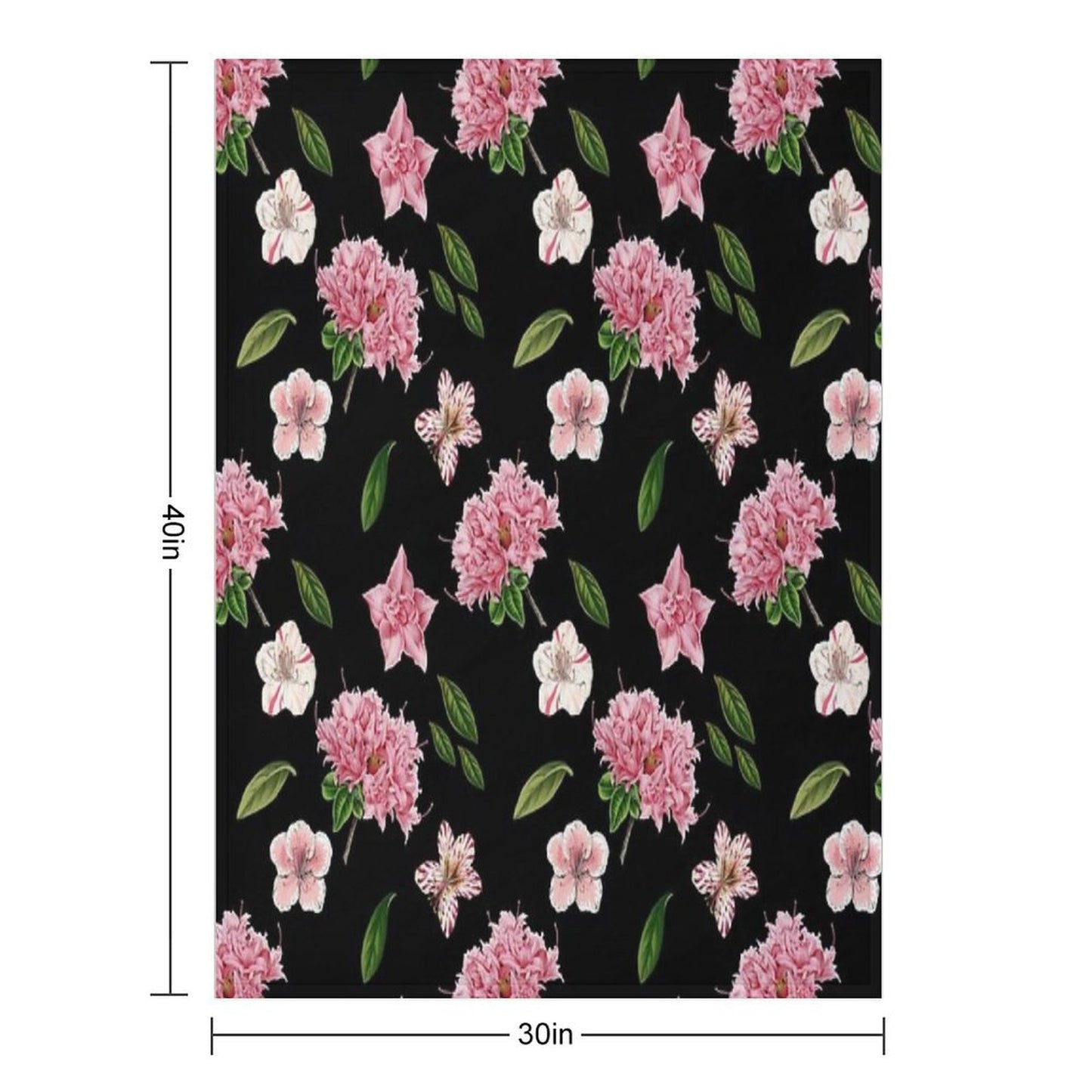 Black And Pink Floral Wrinkle-free Throw Blanket