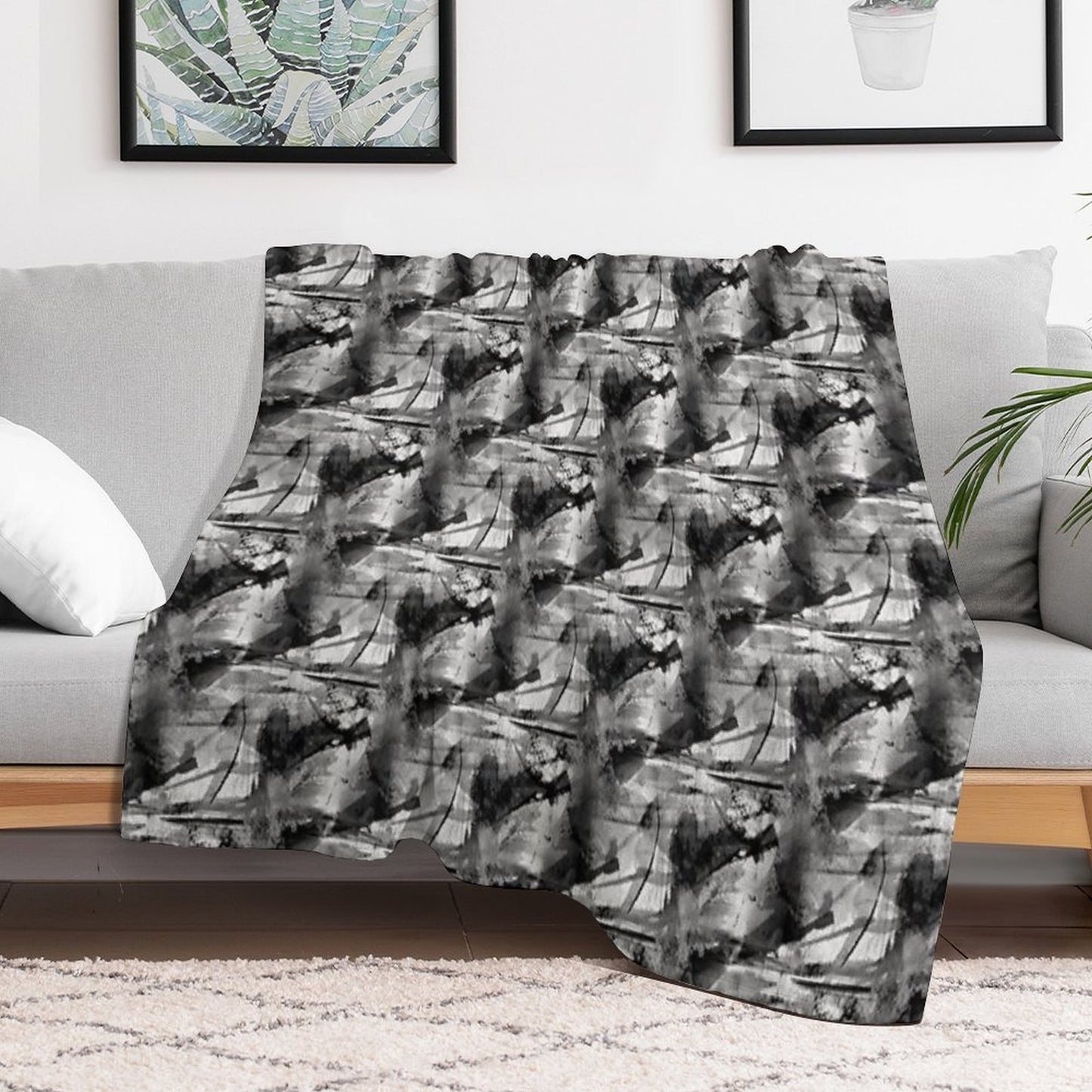 Grunge Monochromatic Grayscale Pattern Sustainable Throw Blanket