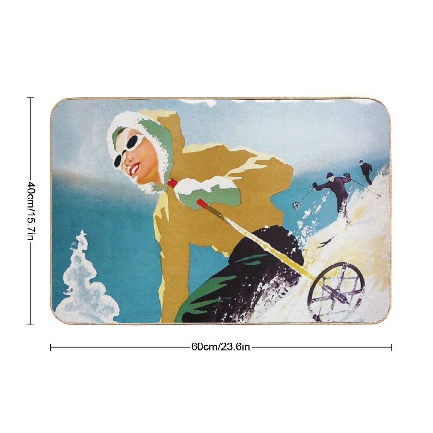Vintage Ski Poster, Woman Skiing in Quebec Rapid-Drying Bath Mat
