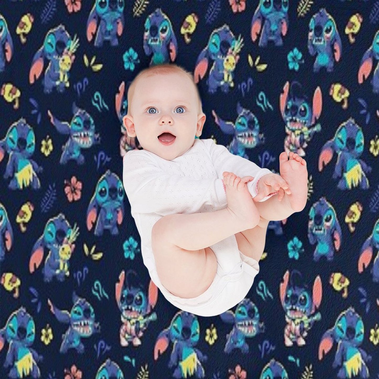 Cute Stitch Pattern 90s Kid, Cartoon Alien, Ohana, Hawaii Eco-conscious Throw Blanket