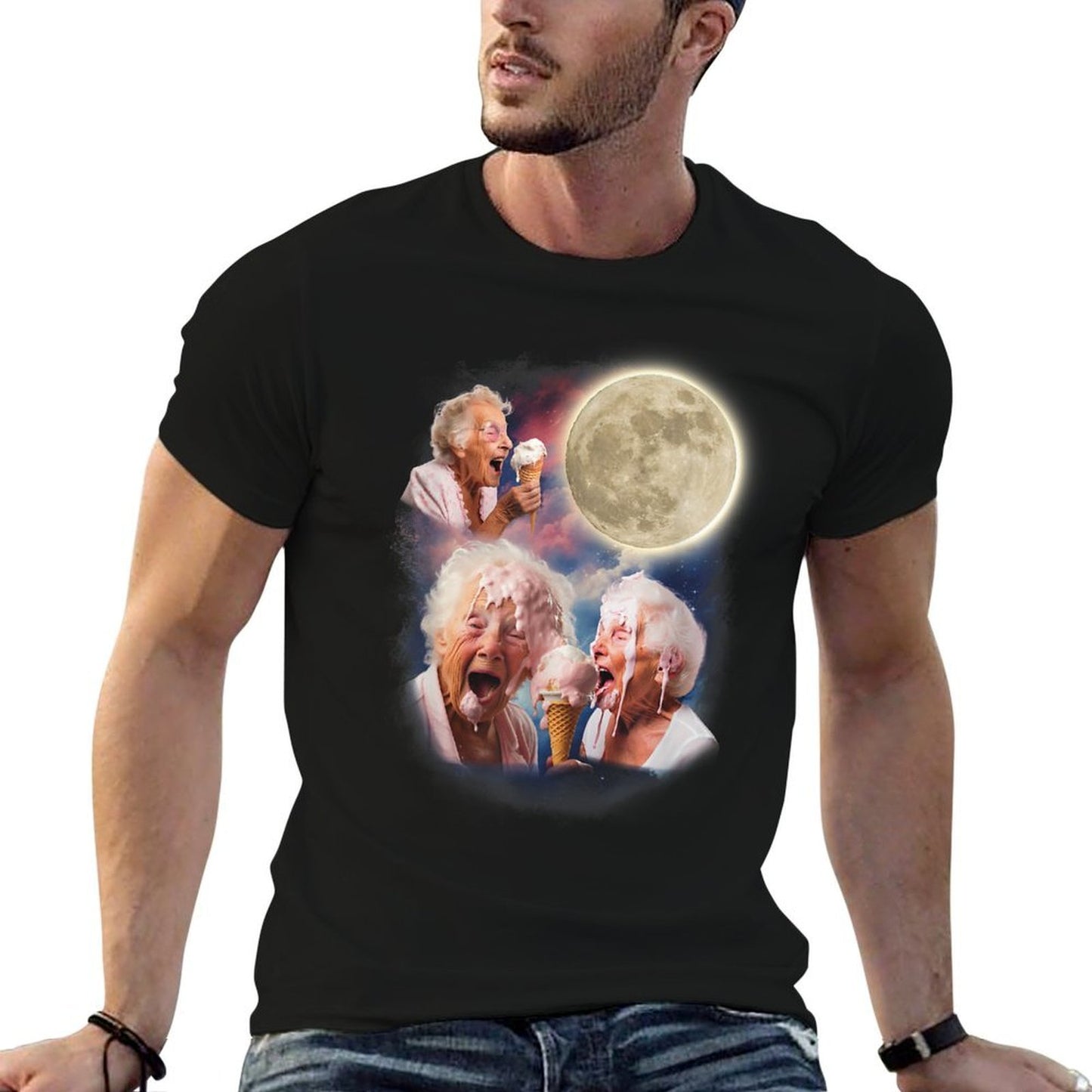 Three Granny Moon Funny Old Ladies Moon Weird Cursed Meme Moisture-wicking T-Shirt