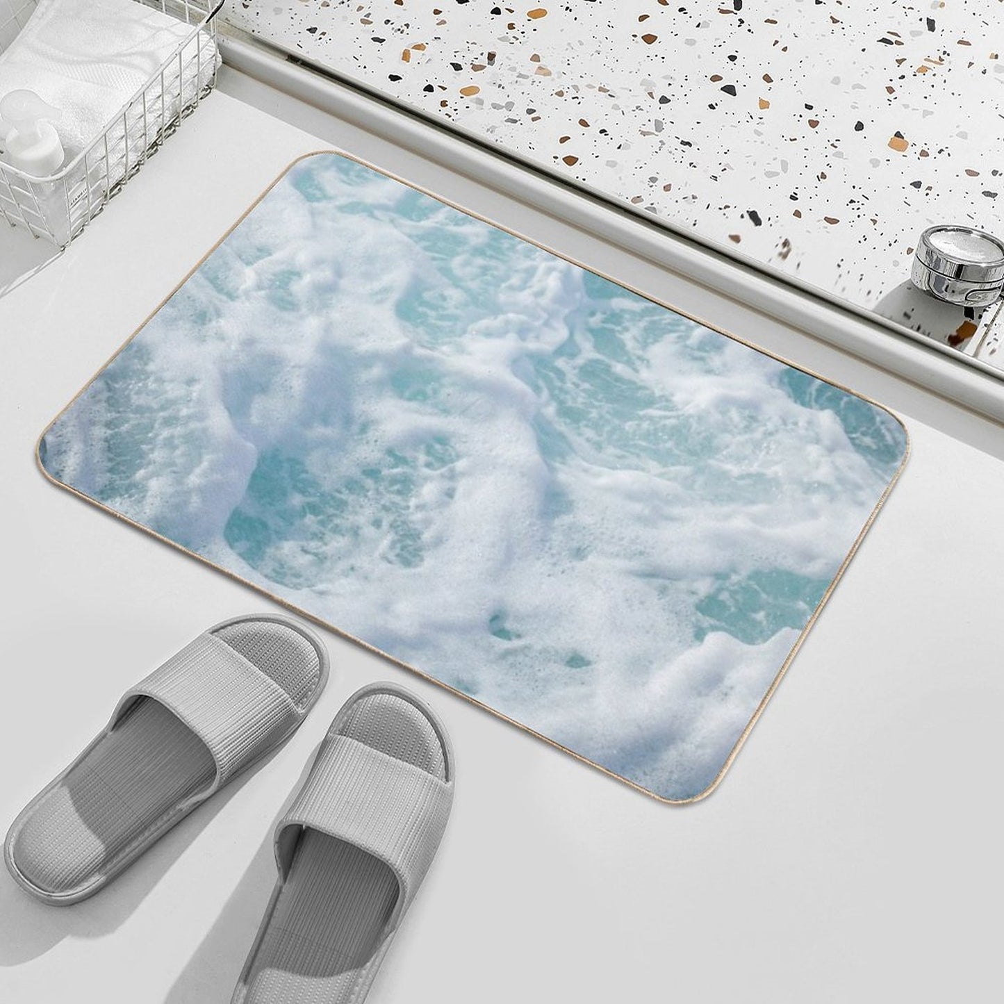 Ocean Waves, Ocean, Foam, Beach, Blue, Rocks, Summer, Wave, Sea, Waves, Water, Easy Maintenance Bath Mat