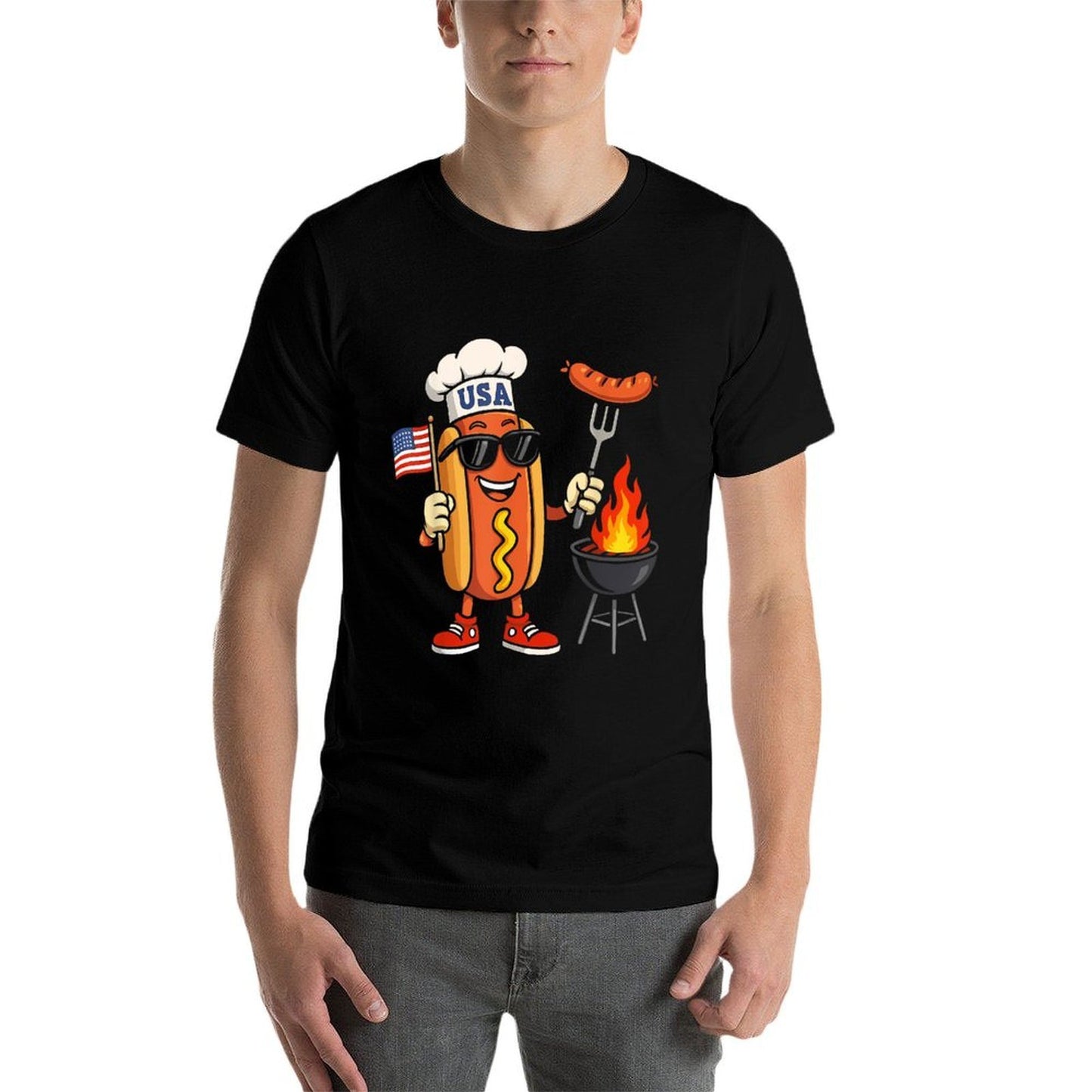 Patriotic Hot Dog BBQ Summer 4th of July American USA  Vintage-inspired T-Shirt