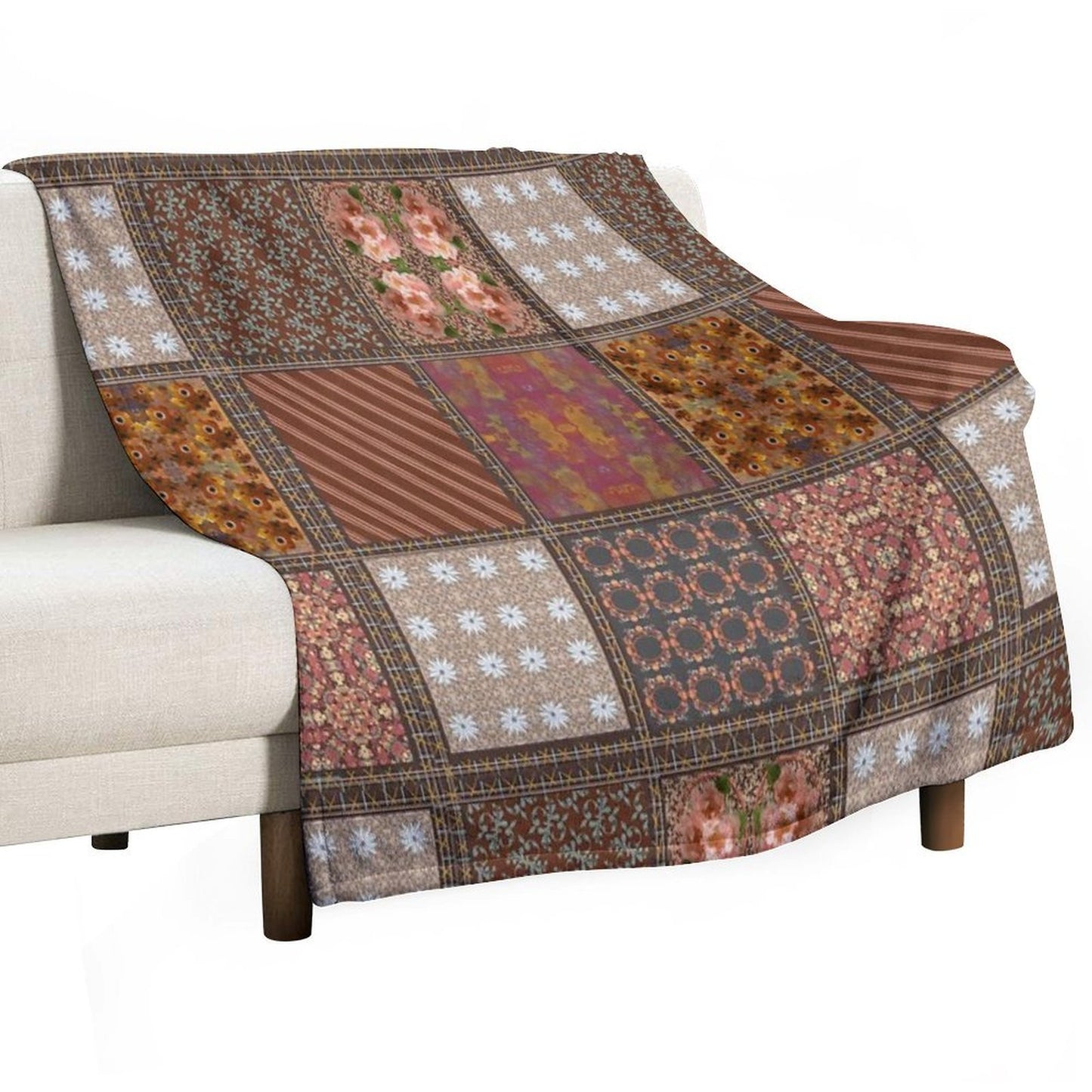 Brown Patchwork Versatility Throw Blanket