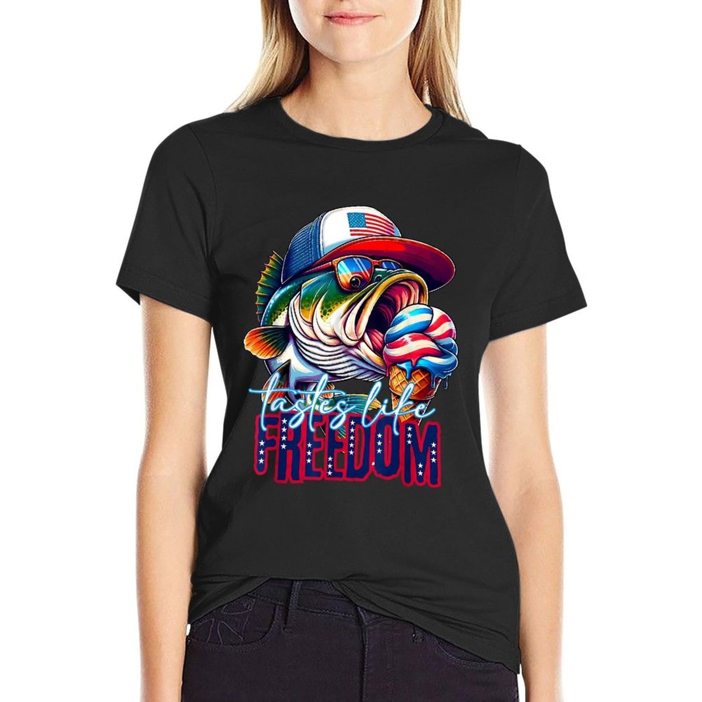 Tastes Like Freedom American Happy 4th Of July Bass Fishing Durable T-Shirt