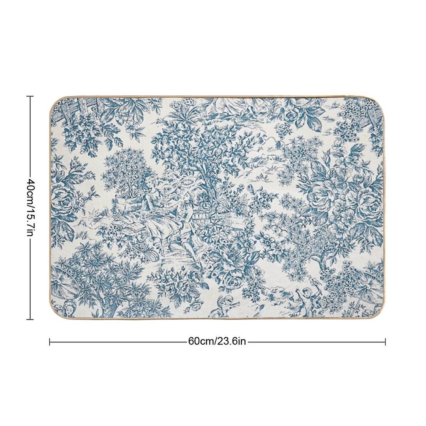 Powder Blue Romantic Flowers French Toile Design Absorbent Bath Mat