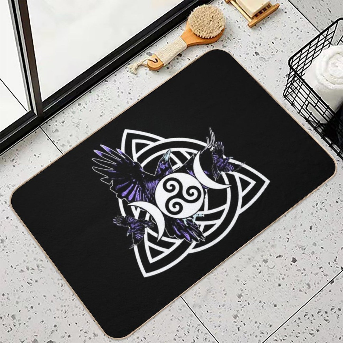 The Morrigan Triple Goddess Raven - Witches Triple Moon with Triquetra Celtic Knot And Triskelion Pet-Safe Bath Mat