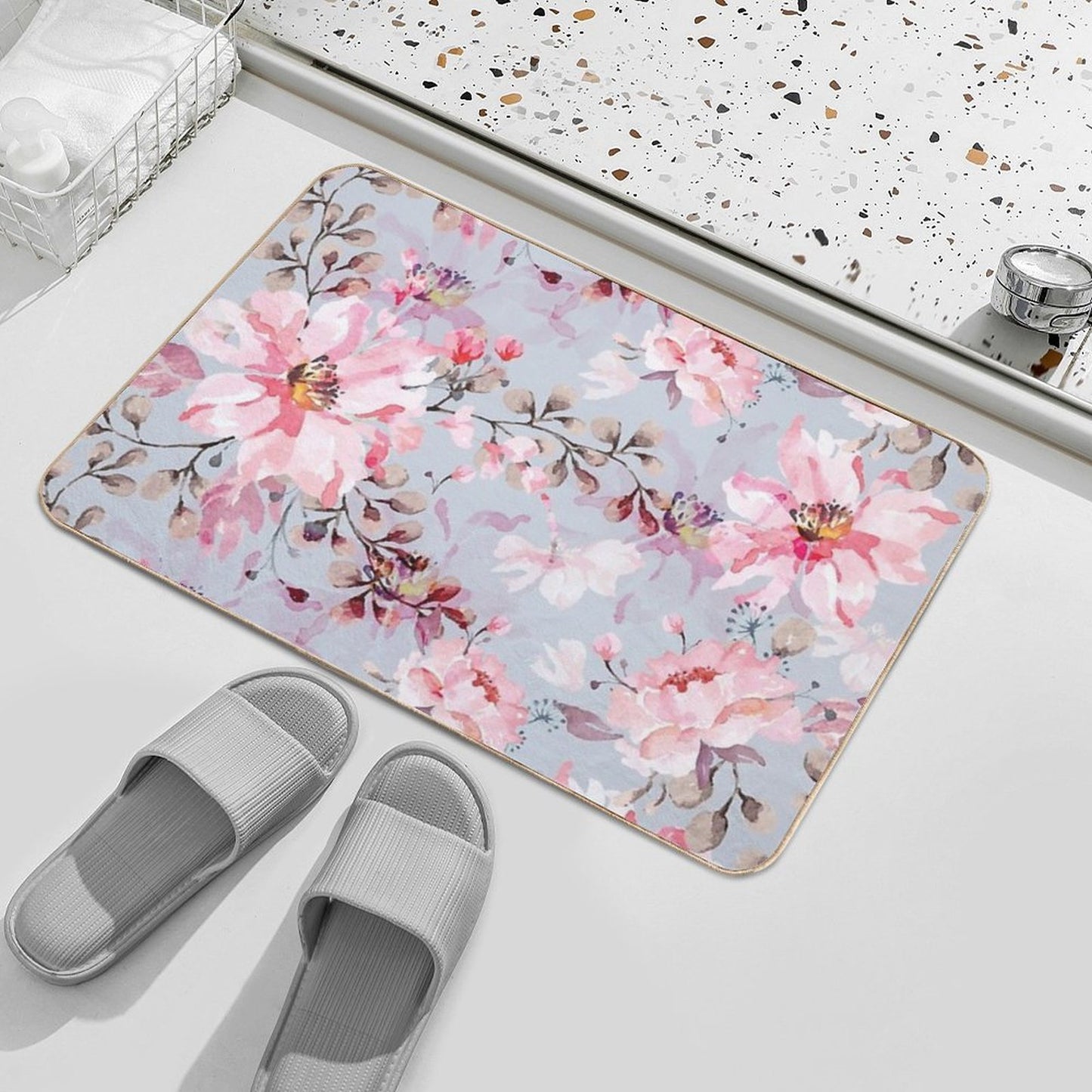 Rose Watercolor Pattern Fade-Resistant Bath Mat