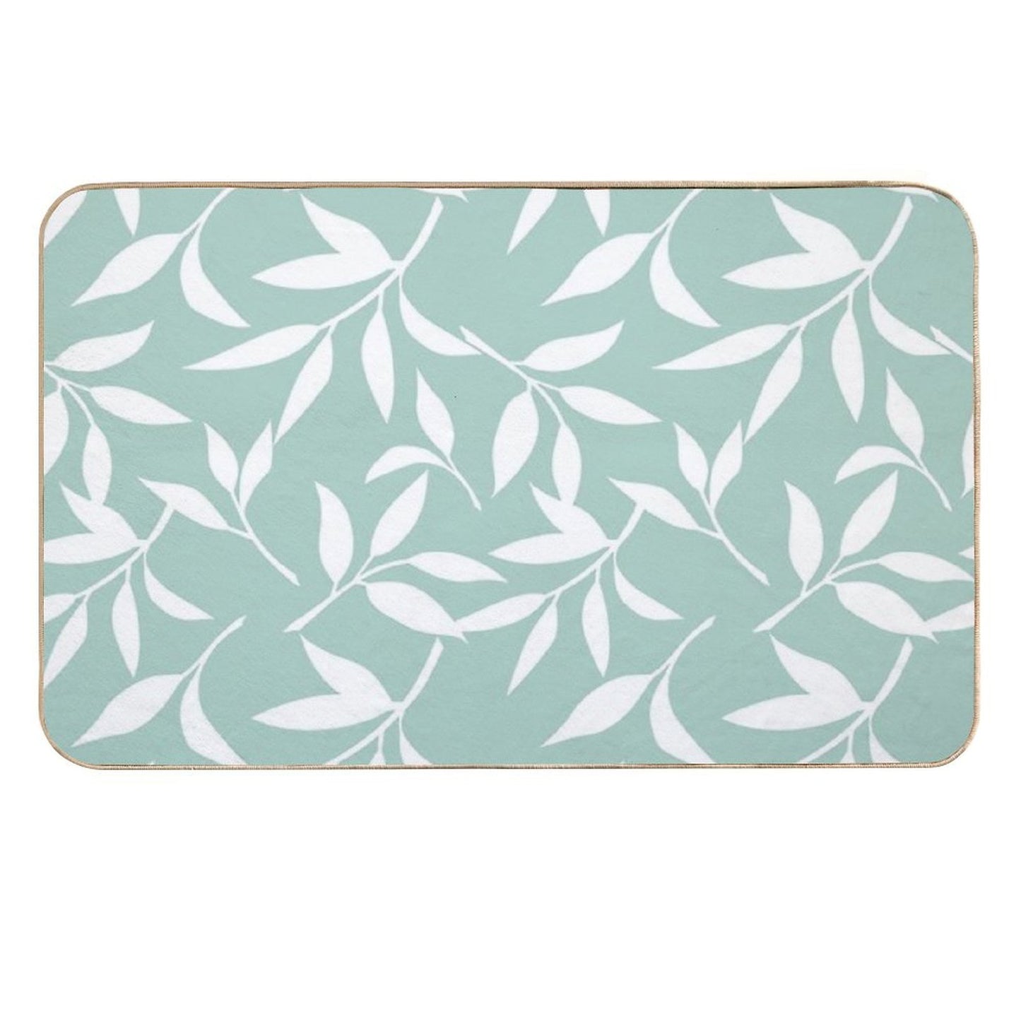 Floral Pattern with Leaves. Celadon And White Print Slip-Resistant Bath Mat