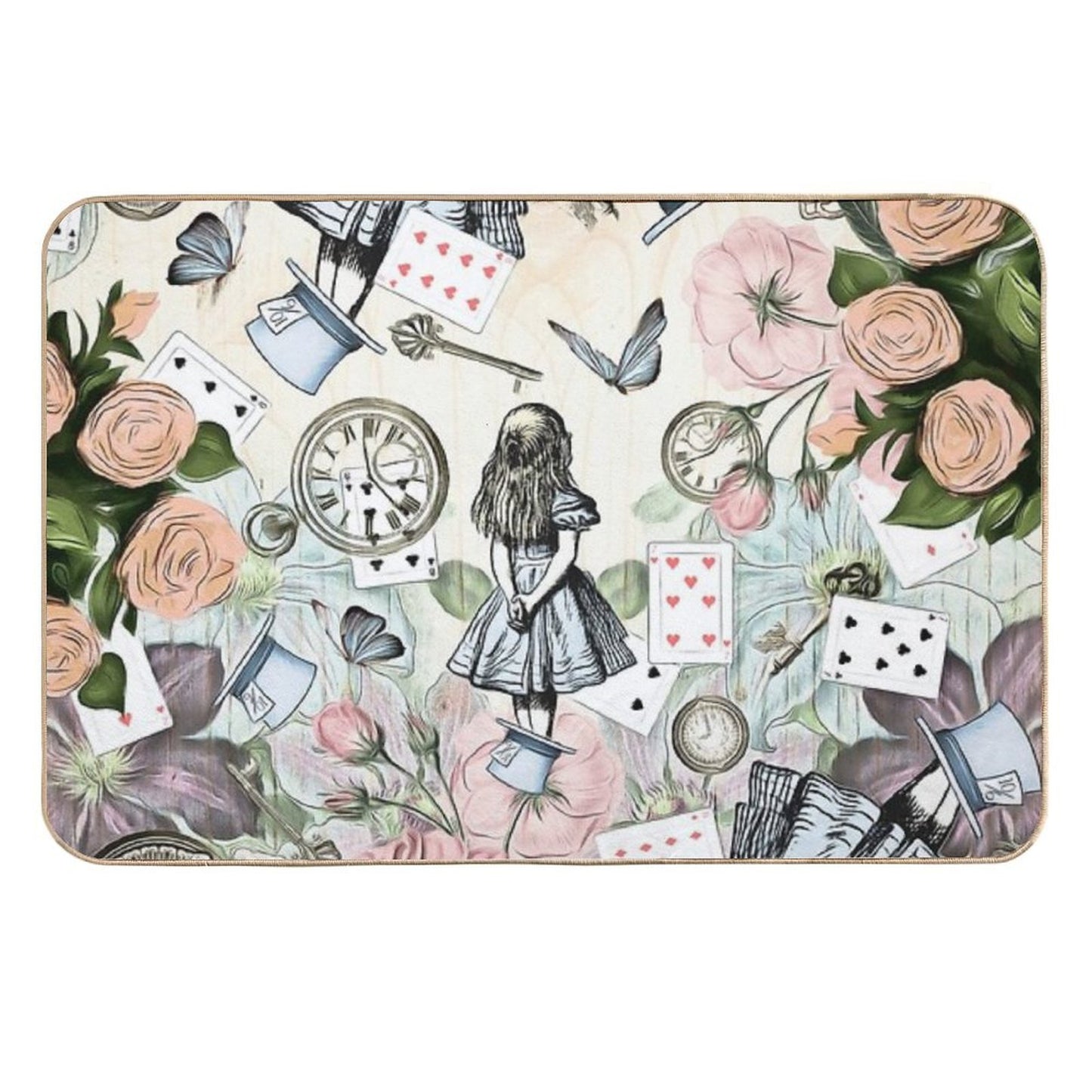 Alice In Wonderland Collage Fade-Resistant Bath Mat