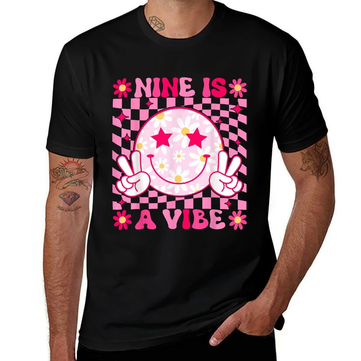 Nine Is A Vibe Birthday Groovy 9 Year Old Girls 9th Birthday Quick-drying T-Shirt