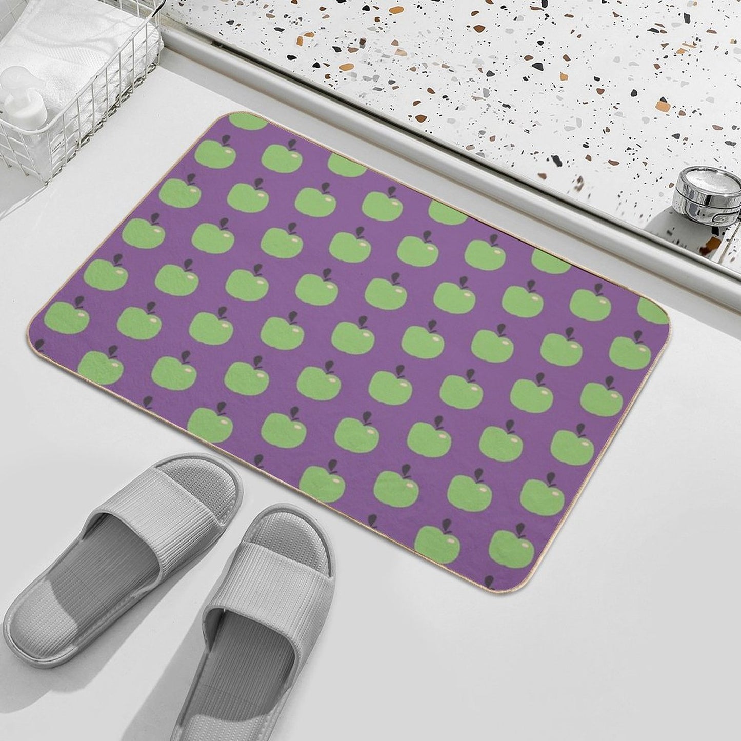 Green Apples Edible Garden Abstract Fruit Pattern Anti-Trip Bath Mat