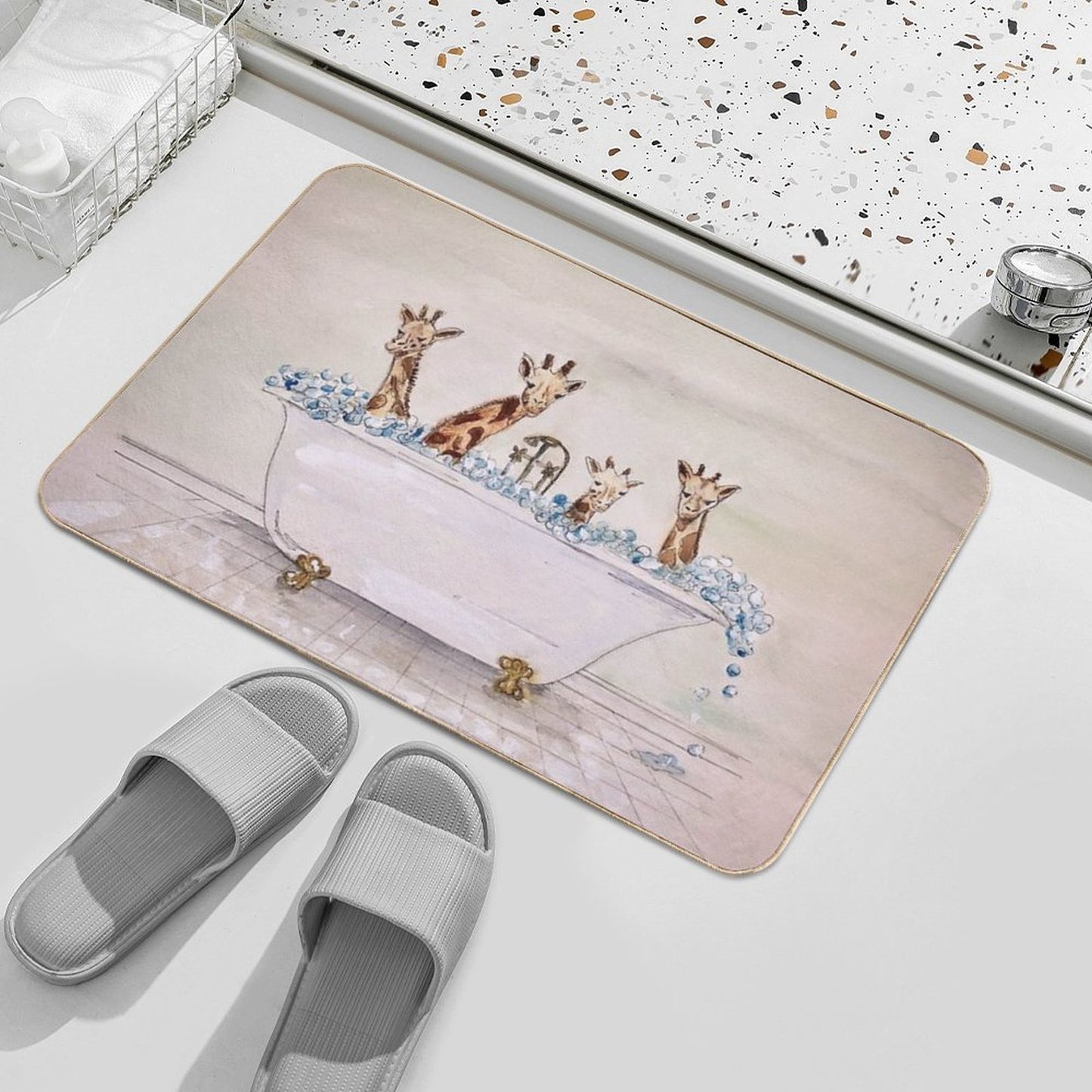 Giraffes in A Tub Anti-Trip Bath Mat