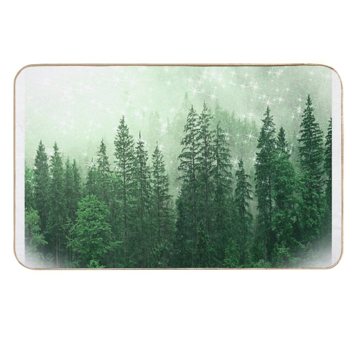 Foggy Green Forest Landscape And Pine Cones Autumn Fall Pattern Nature Trees Wood Slip-Resistant Bath Mat