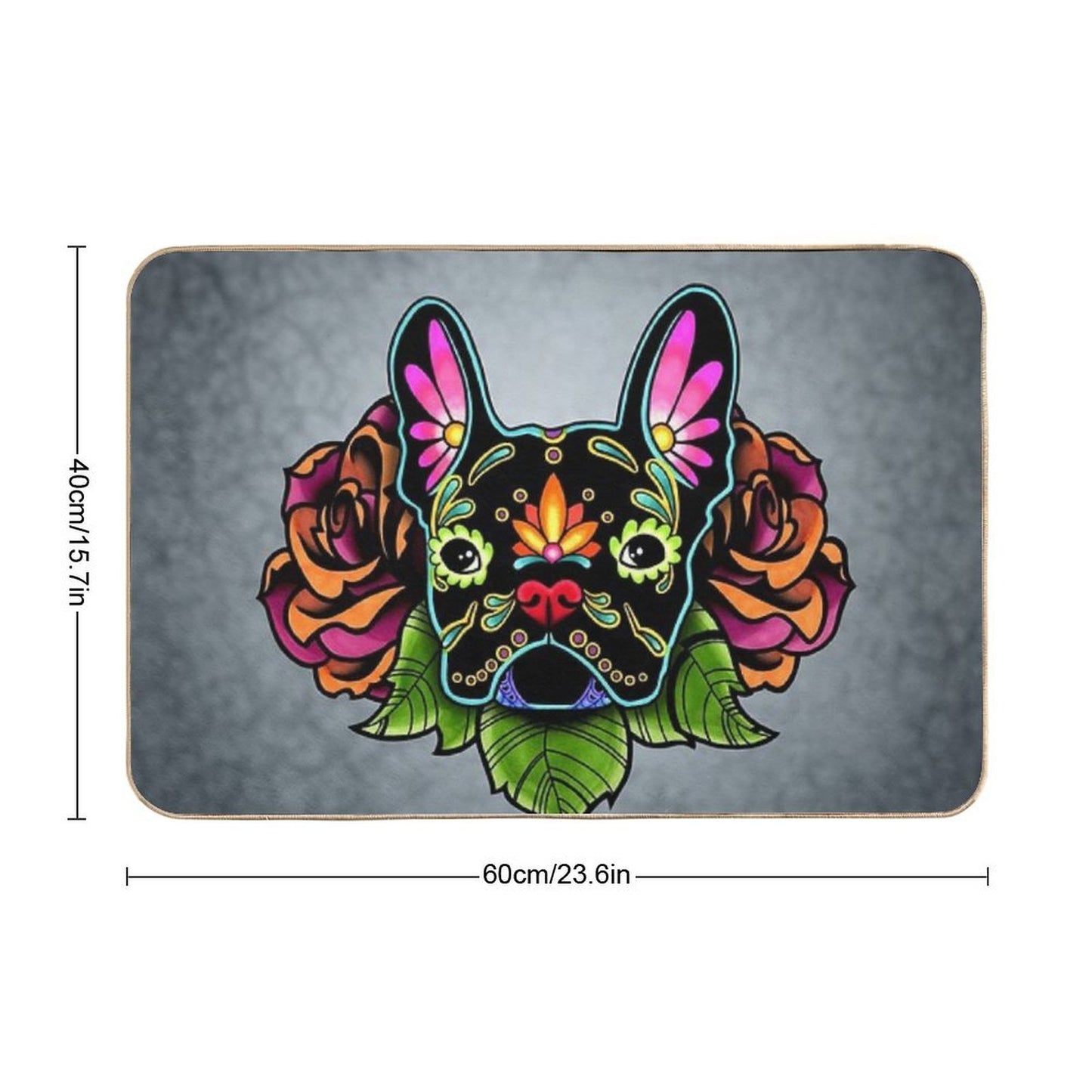 Day of The Dead French Bulldog in Black Sugar Skull Dog High-Traffic Bath Mat