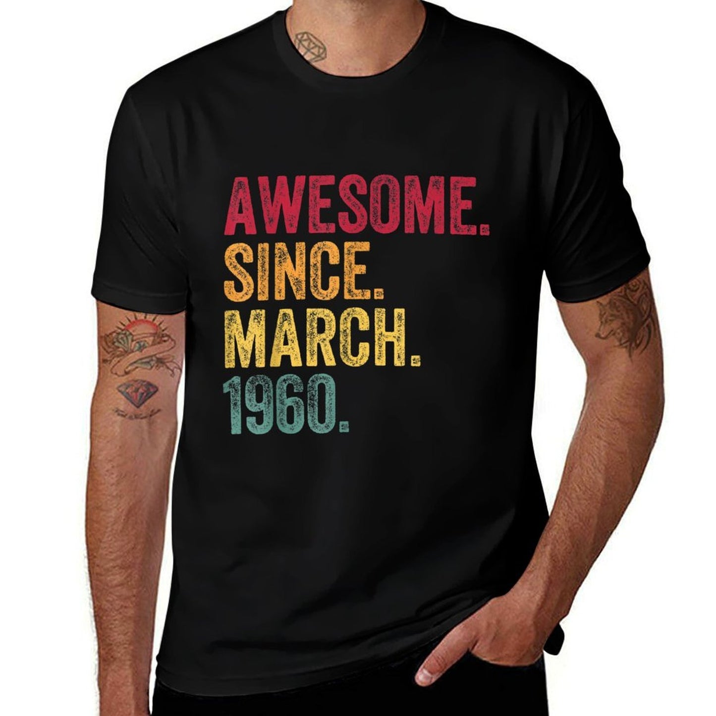 60 Years Old Awesome Since March 1960 60th Birthday Gift Relaxed-fit T-Shirt
